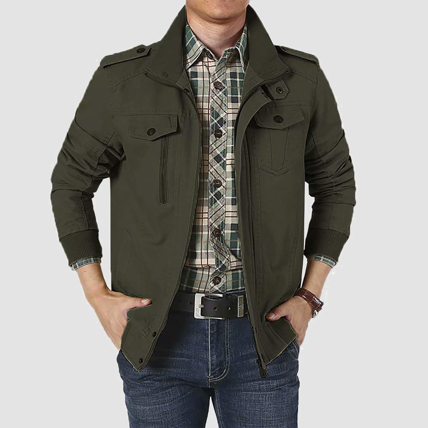 Men's Military Cargo Jacket Fleece Lined Thicken Work Coat - MAGCOMSEN