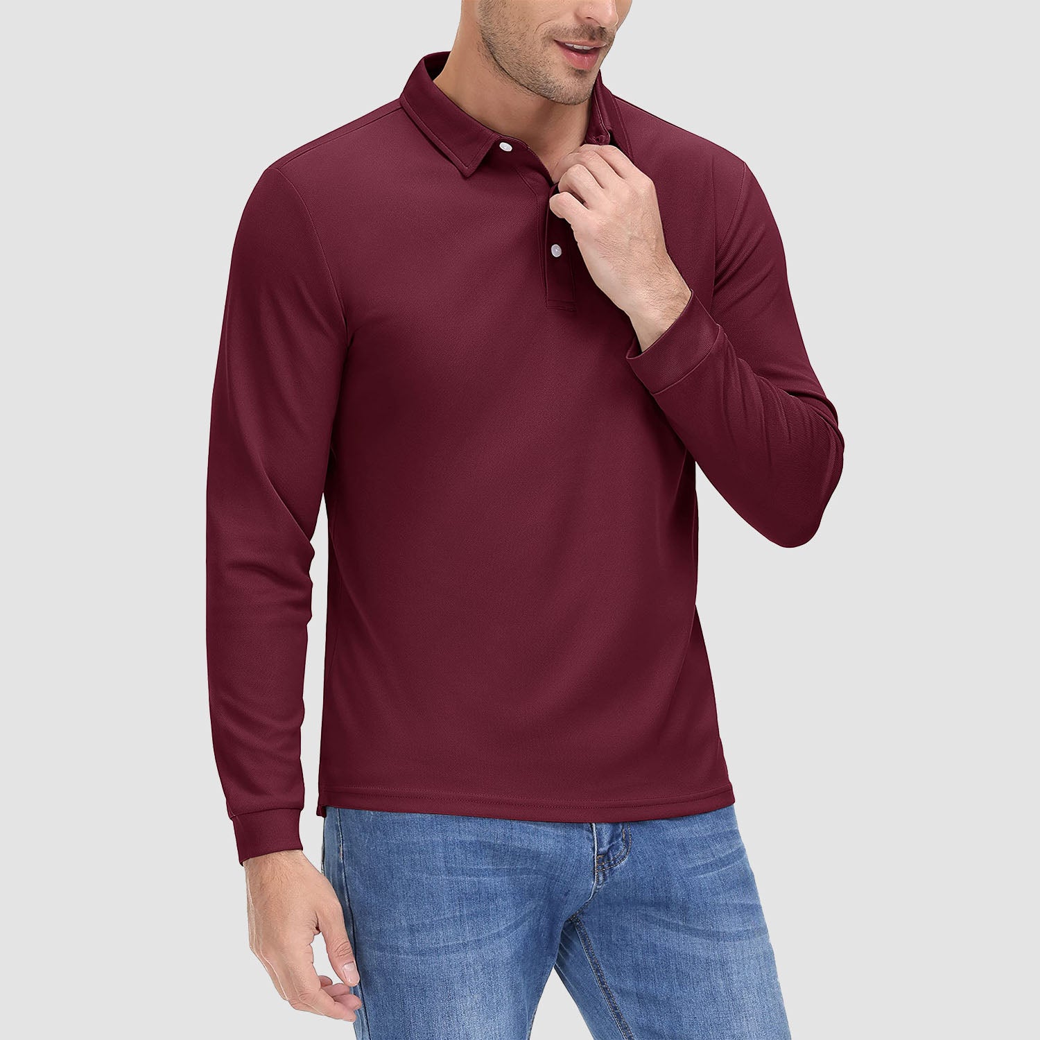 Men's Long Sleeve Quick-Dry Polo Shirt UPF Sun Protection