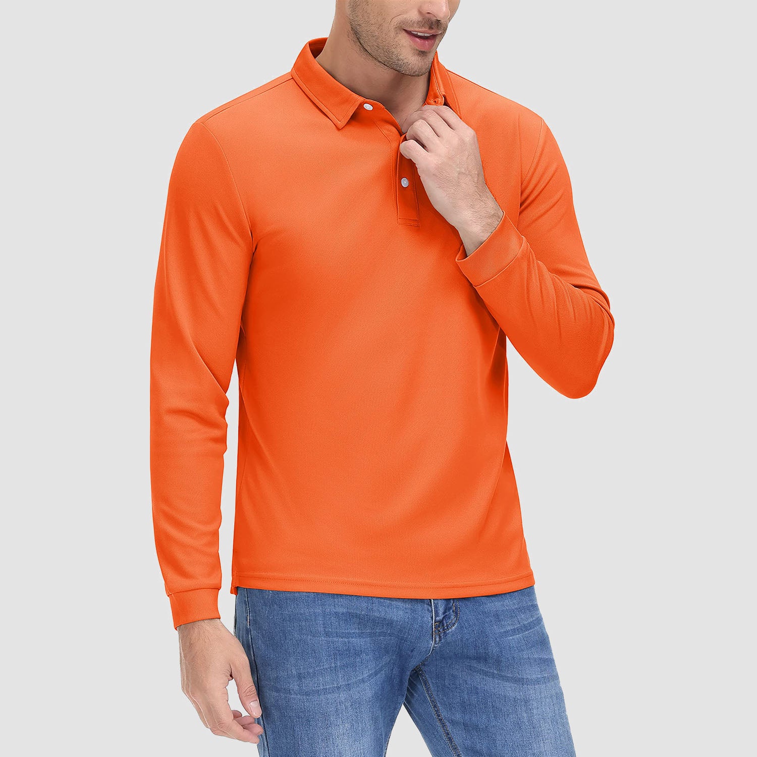 Men's Long Sleeve Quick-Dry Polo Shirt UPF Sun Protection