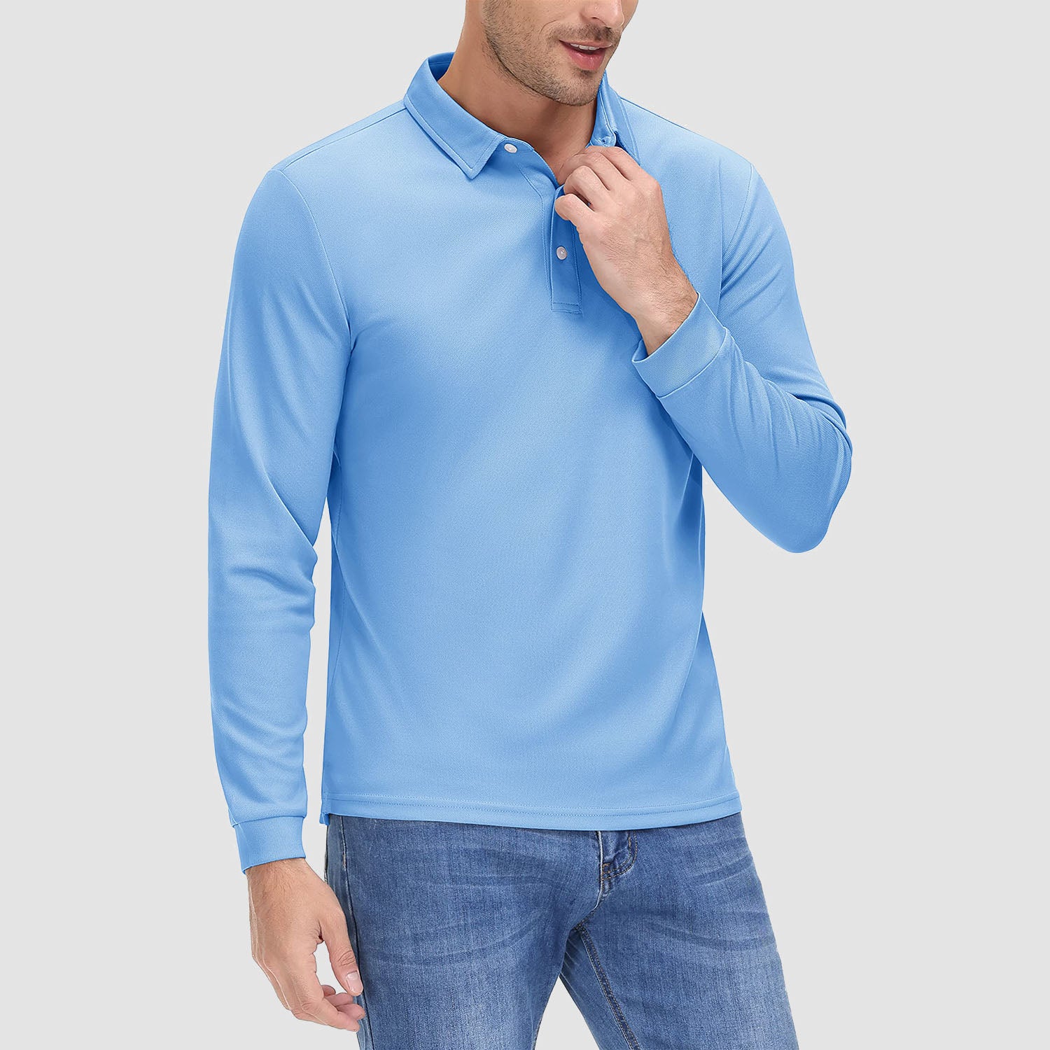Men's Long Sleeve Quick-Dry Polo Shirt UPF Sun Protection
