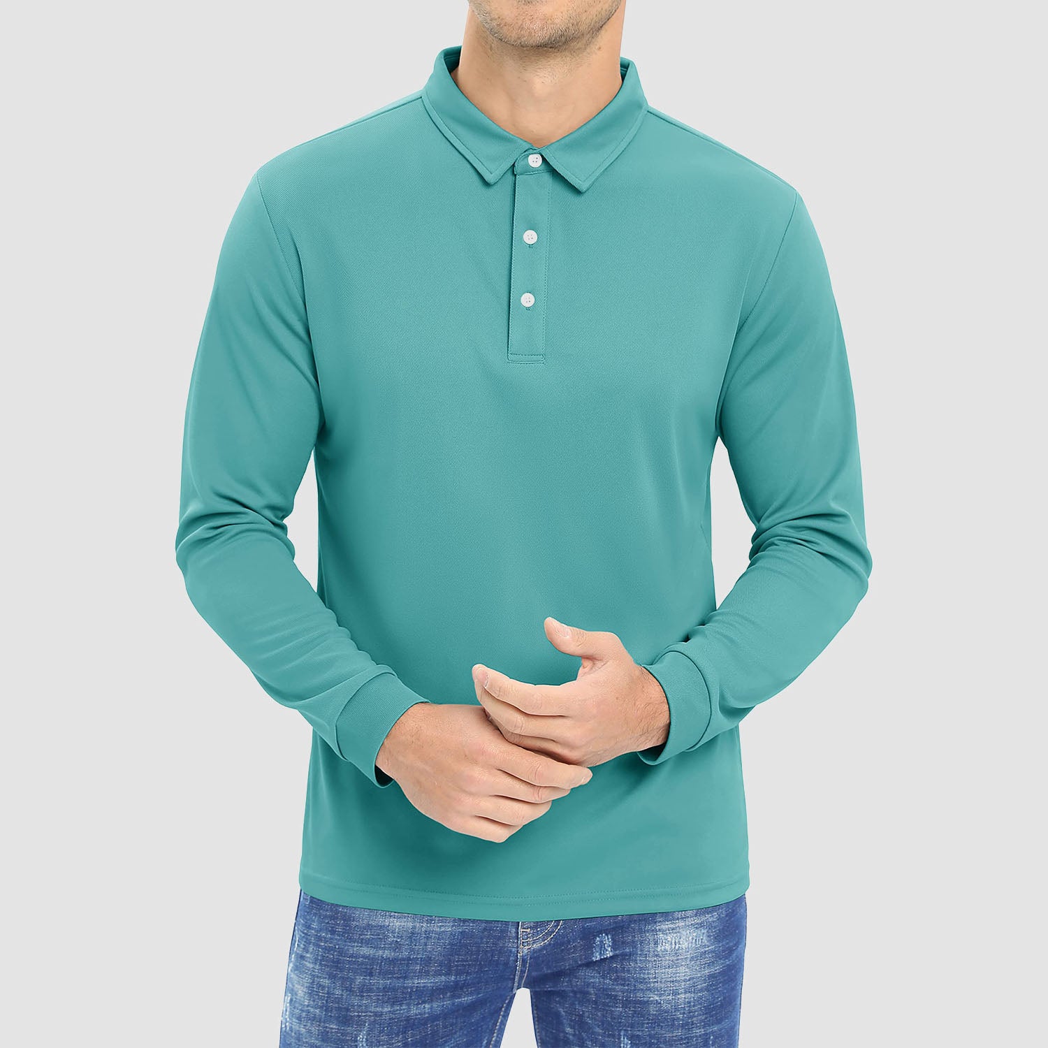 Men's Long Sleeve Quick-Dry Polo Shirt UPF Sun Protection