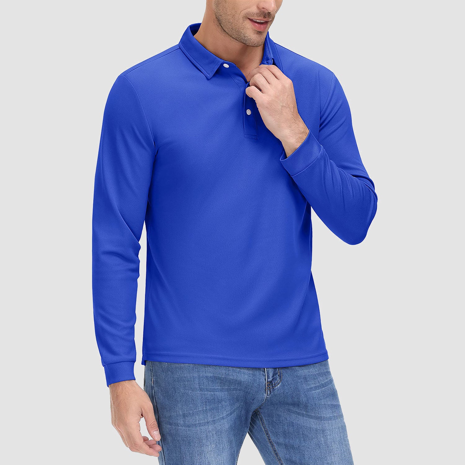Men's Long Sleeve Quick-Dry Polo Shirt UPF Sun Protection