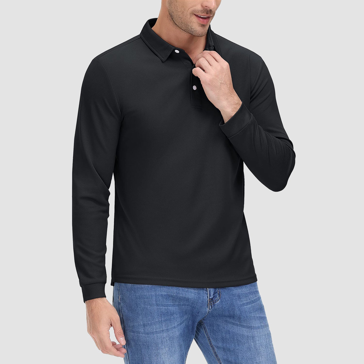 Men's Long Sleeve Quick-Dry Polo Shirt UPF Sun Protection