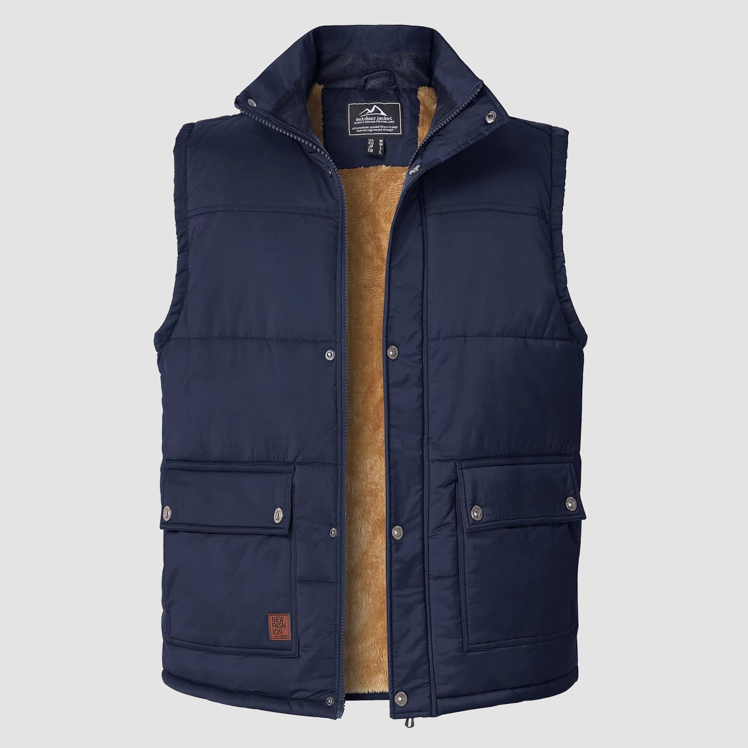 Men's Outerwear Vests Sleeveless Winter Stand Collar Padded Vest Warm Fleece Lined