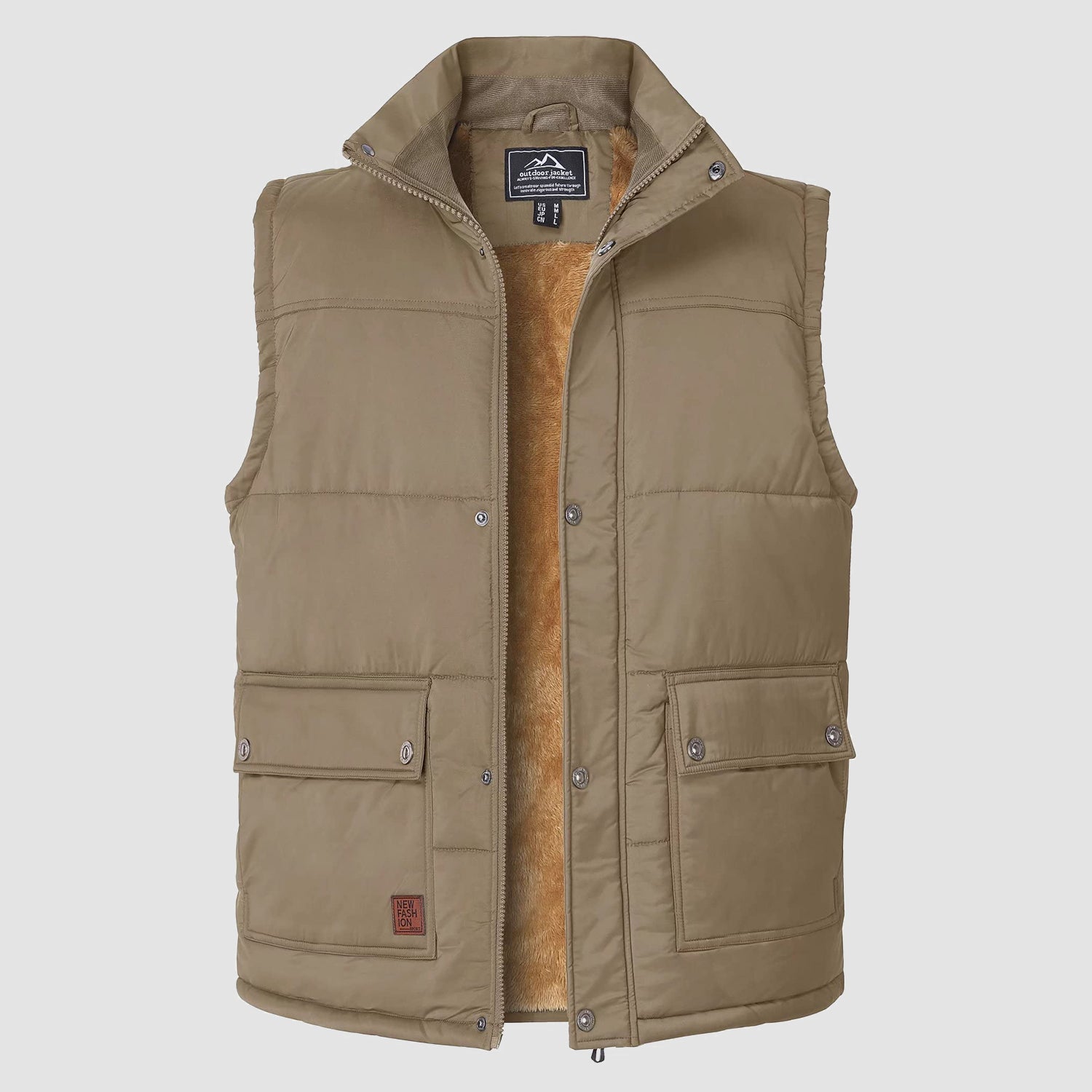 Men's Outerwear Vests Sleeveless Winter Stand Collar Padded Vest Warm Fleece Lined