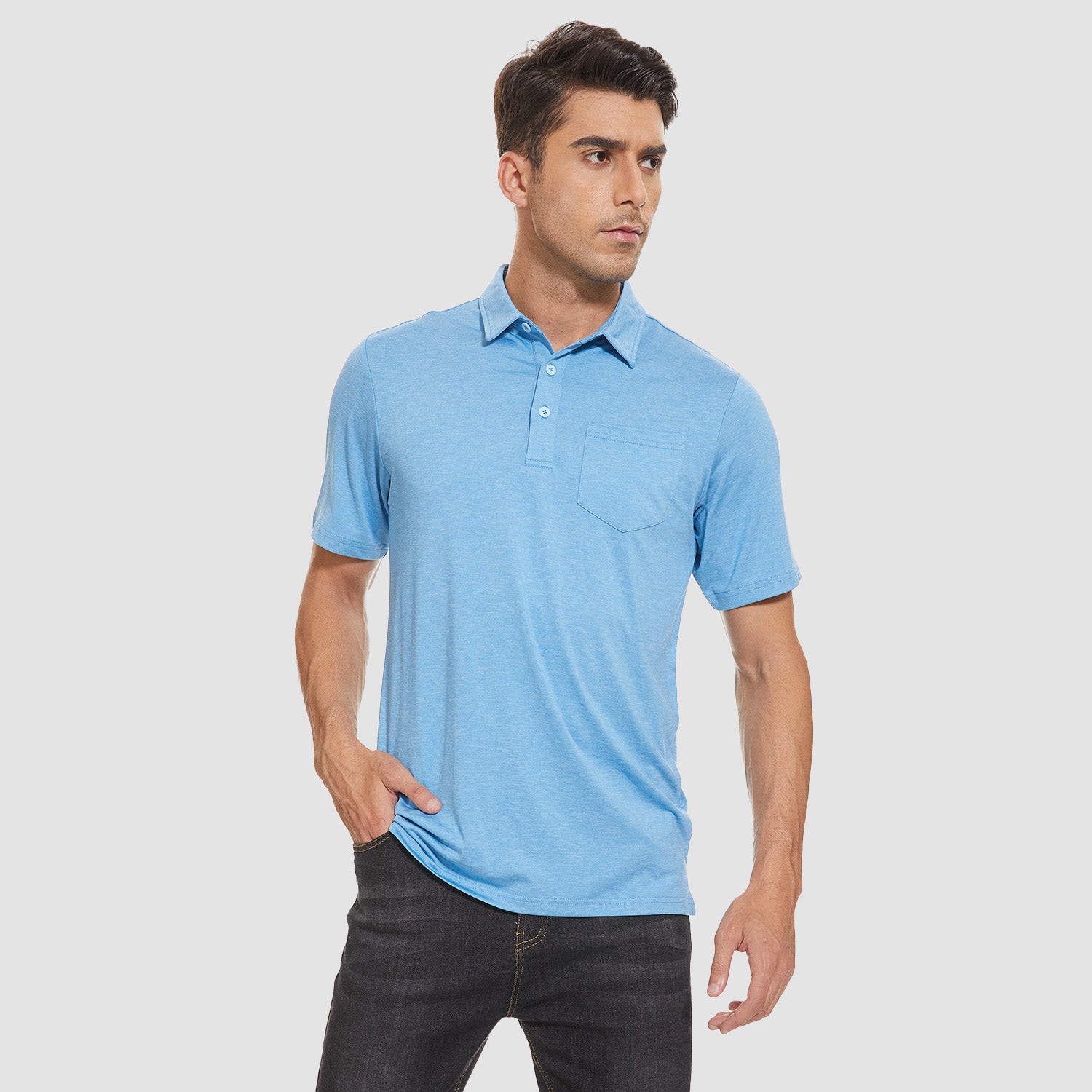 Men's Polo T-Shirts 3 Button Placket Quick Dry Performance Summer Shirts Pique Jersey Golf Polo Shirt