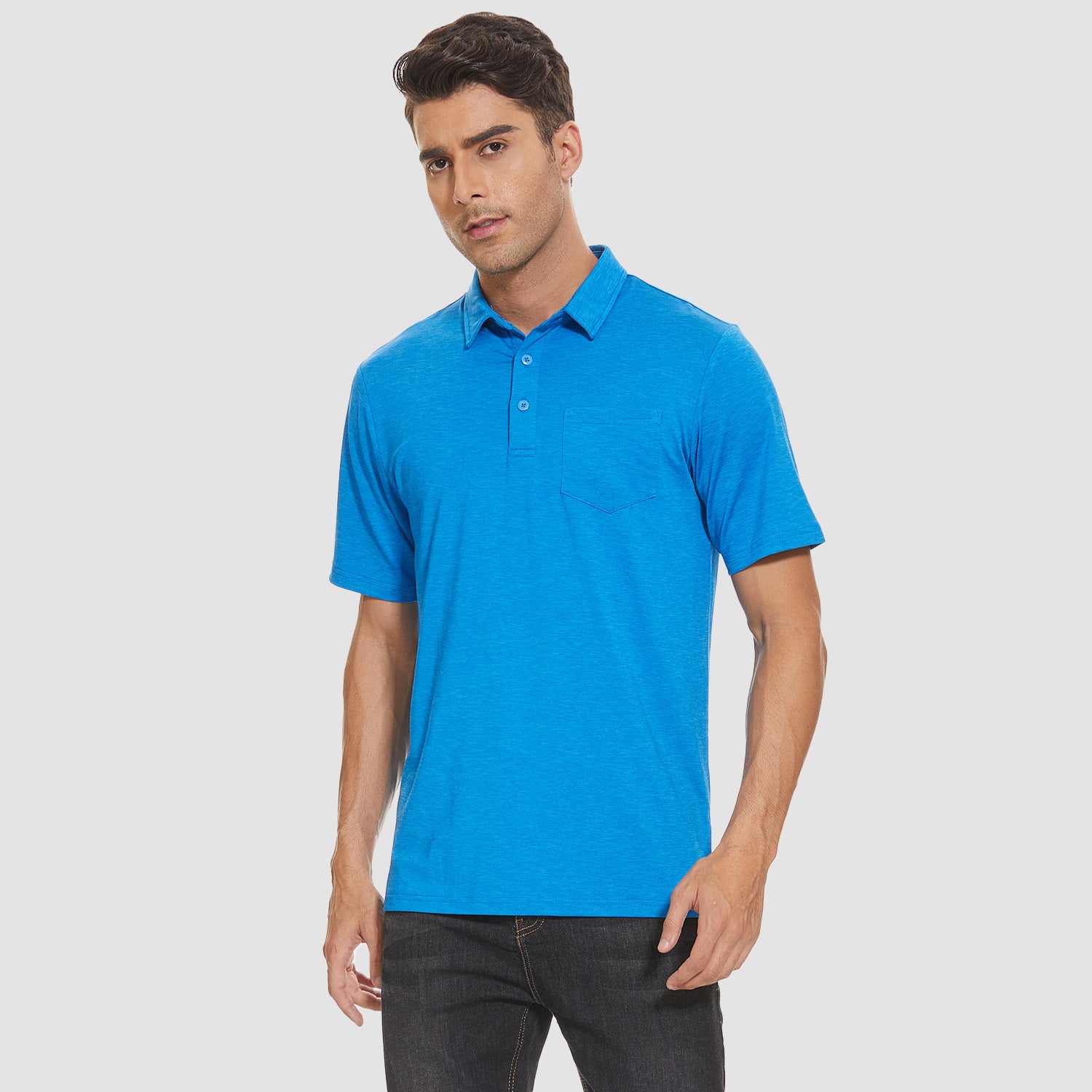 Men's Polo T-Shirts 3 Button Placket Quick Dry Performance Summer Shirts Pique Jersey Golf Polo Shirt