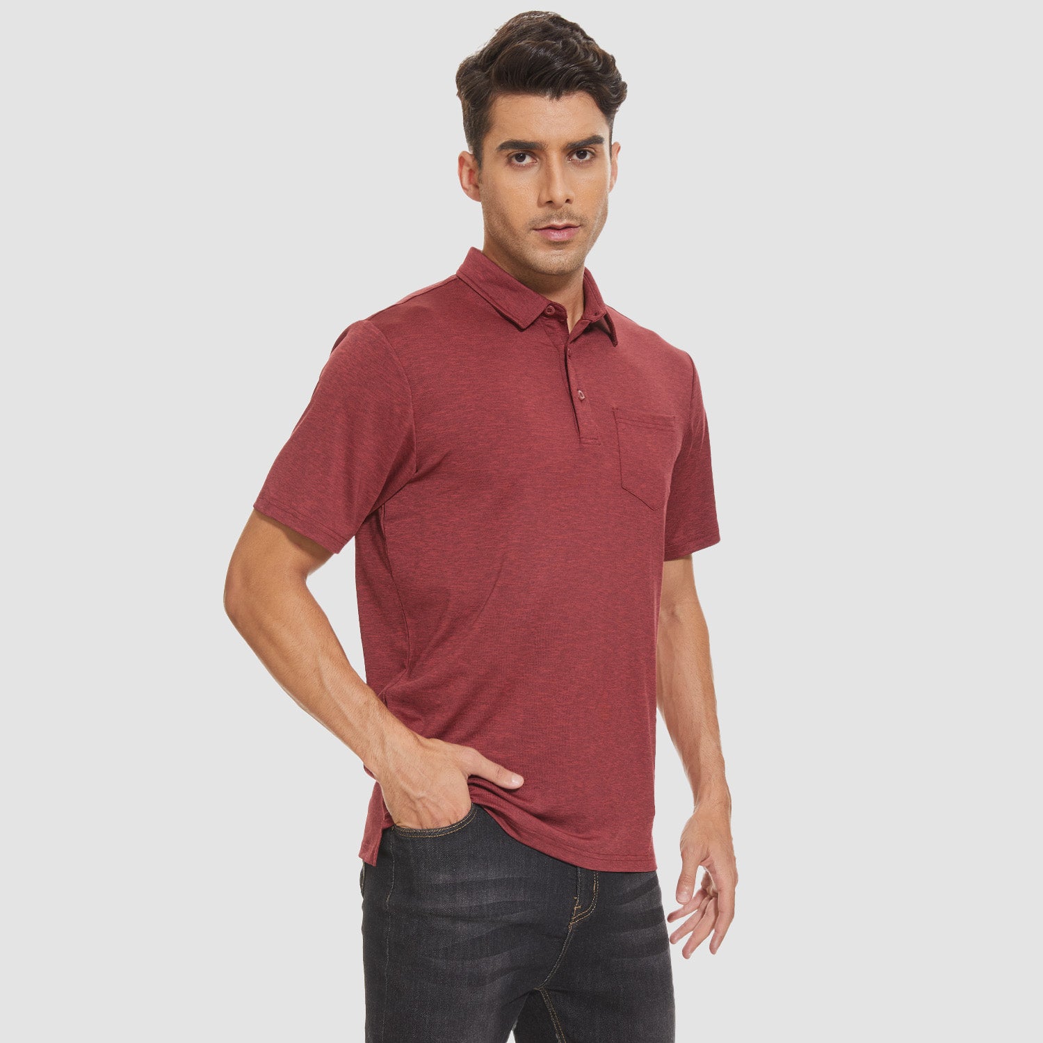 Men's Polo T-Shirts 3 Button Placket Quick Dry Performance Summer Shirts Pique Jersey Golf Polo Shirt