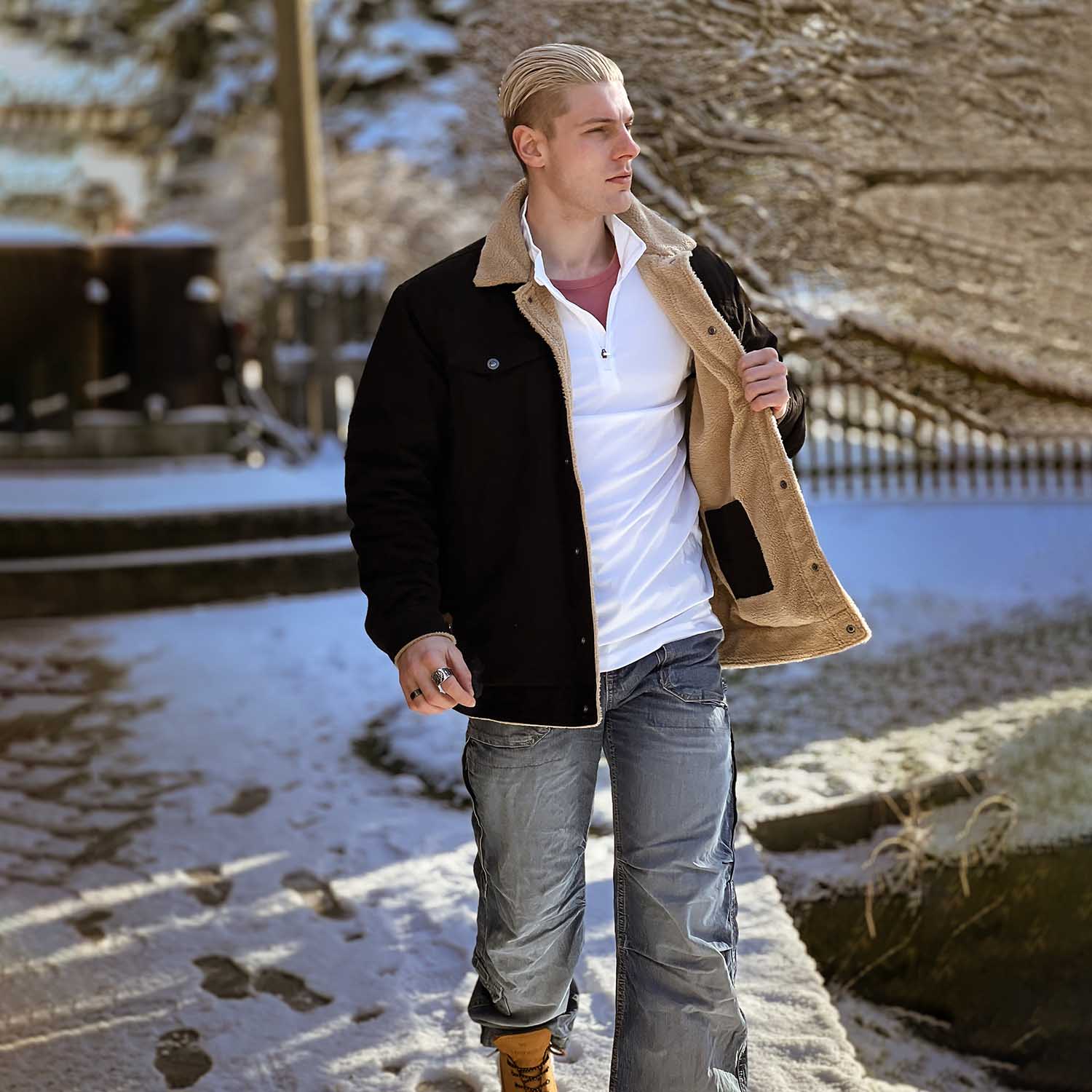 Men's Sherp Cargo Jacket Turn-down Collar Winter Coats - MAGCOMSEN