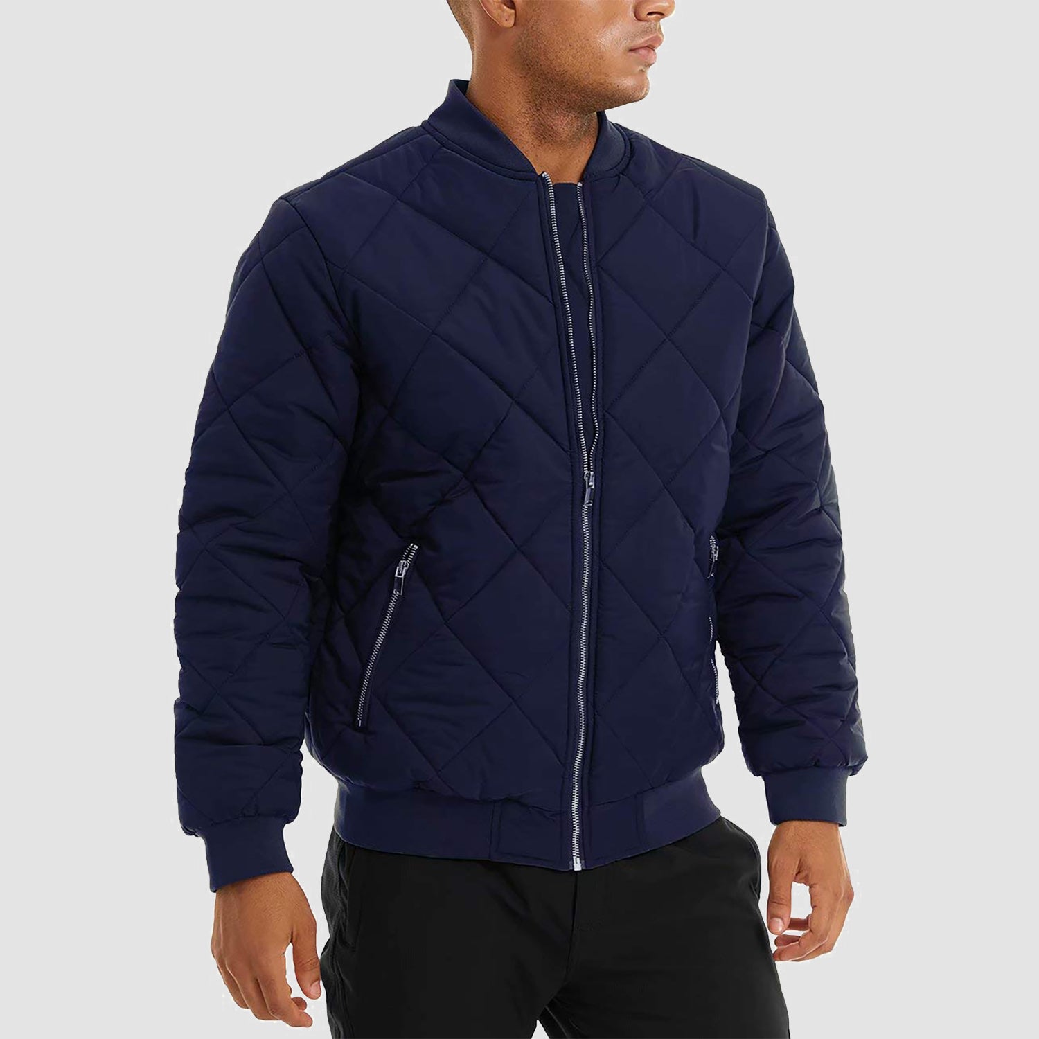 Men's Winter Bomber Jacket Outerwear with Zipper Pockets Thicken Warm Windbreaker Coats