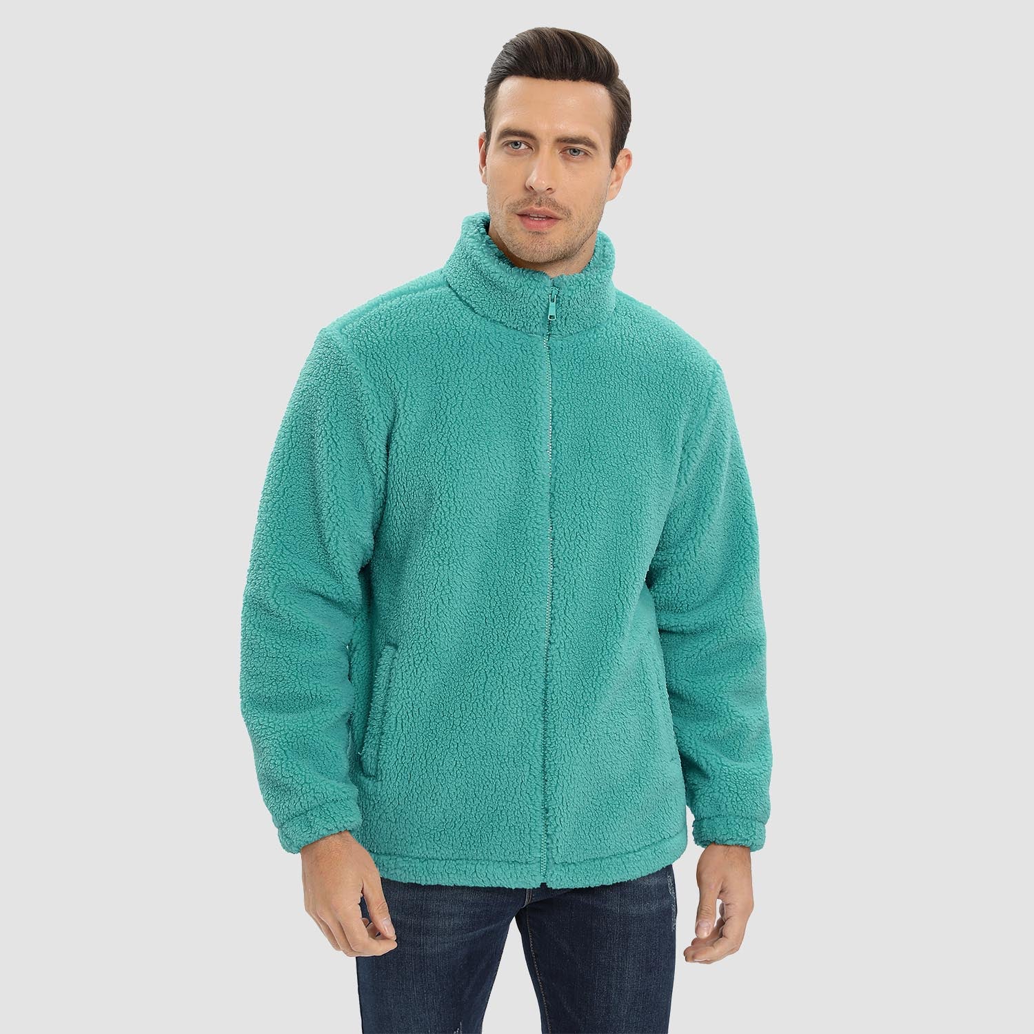 Men's Fluffy Sherpa Fleece Jacket Full Zip Casual Winter Outwear - MAGCOMSEN