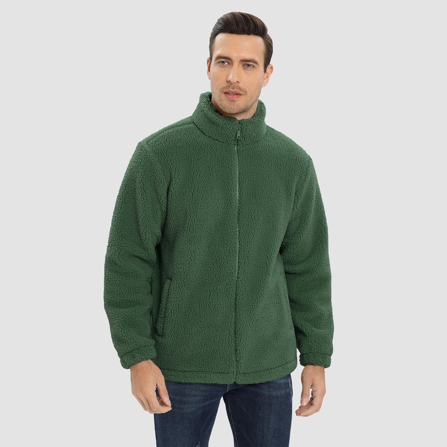 Men's Fluffy Sherpa Fleece Jacket Full Zip Casual Winter Outwear - MAGCOMSEN