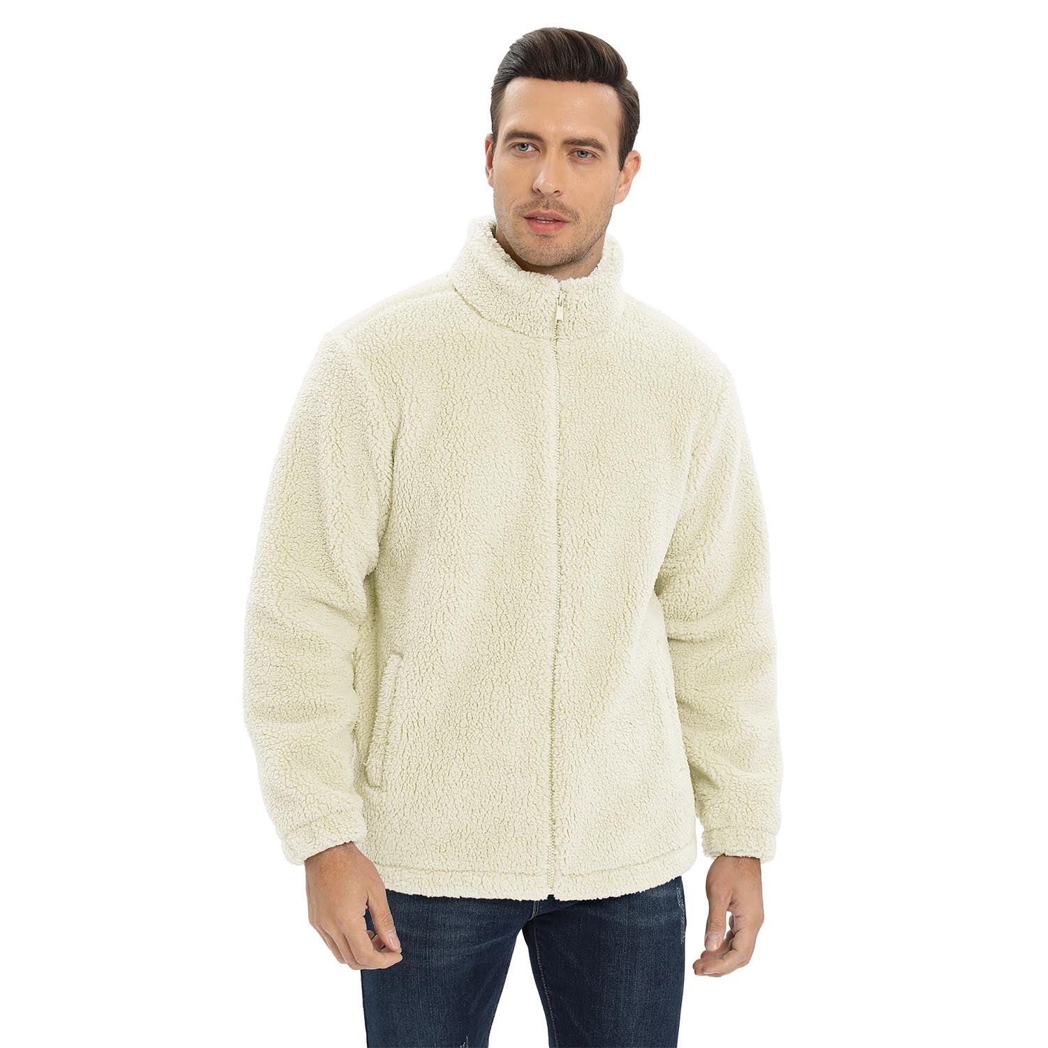 Men's Fluffy Sherpa Fleece Jacket Full Zip Casual Winter Outwear - MAGCOMSEN