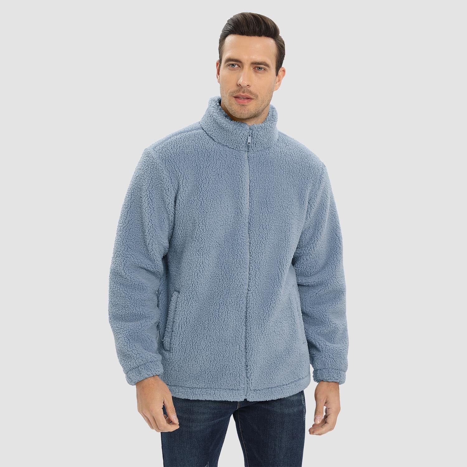 Men's Fluffy Sherpa Fleece Jacket Full Zip Casual Winter Outwear - MAGCOMSEN