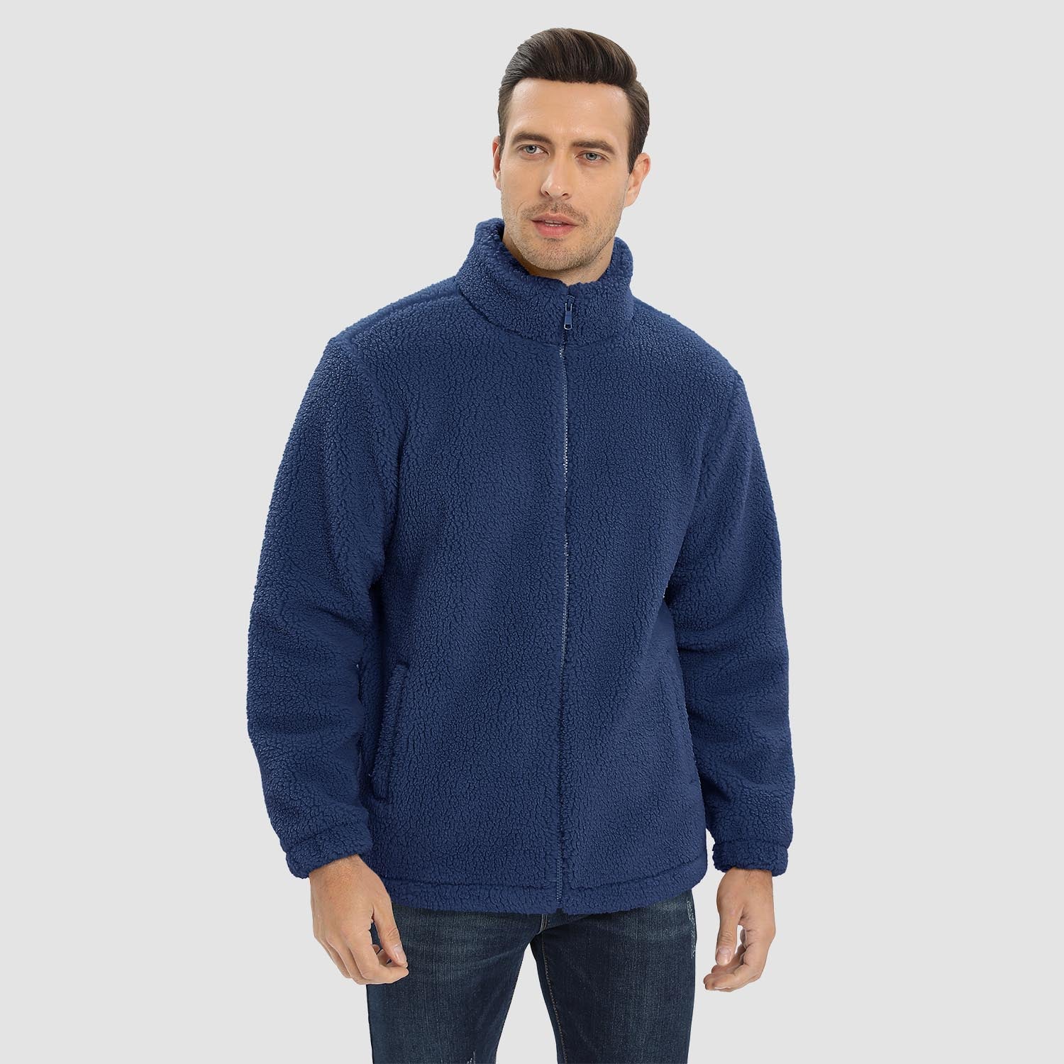 Men's Fluffy Sherpa Fleece Jacket Full Zip Casual Winter Outwear - MAGCOMSEN