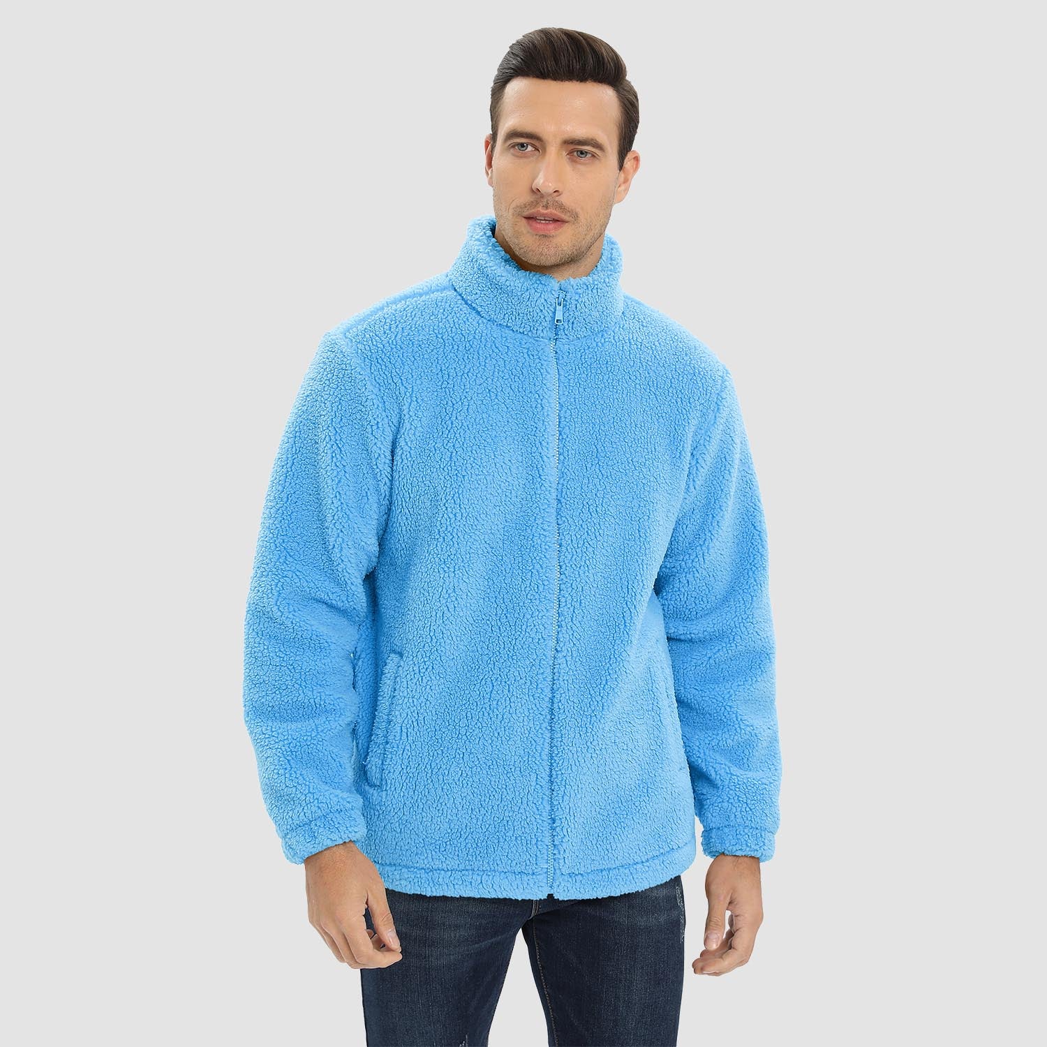 Men's Fluffy Sherpa Fleece Jacket Full Zip Casual Winter Outwear - MAGCOMSEN