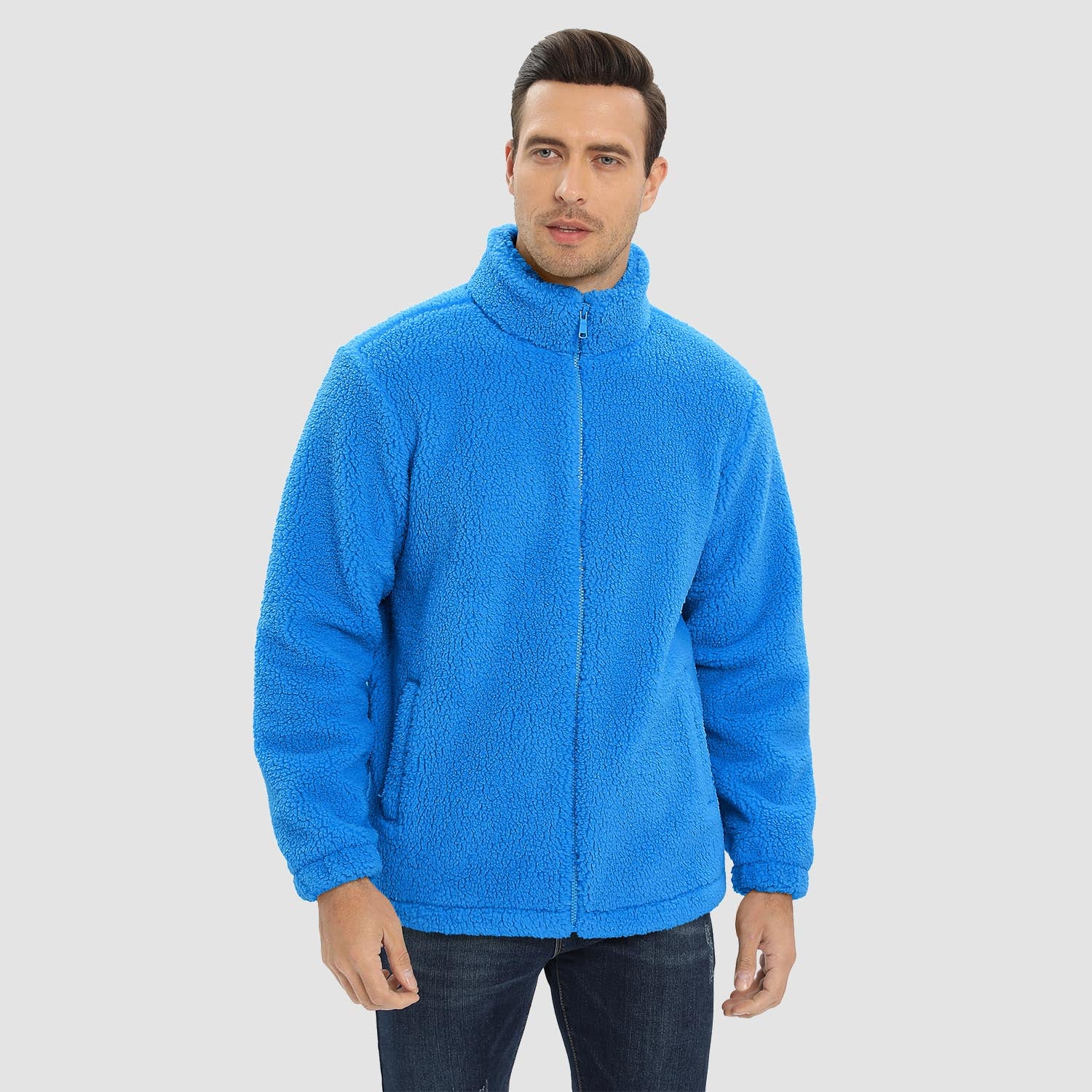 Men's Fluffy Sherpa Fleece Jacket Full Zip Casual Winter Outwear - MAGCOMSEN