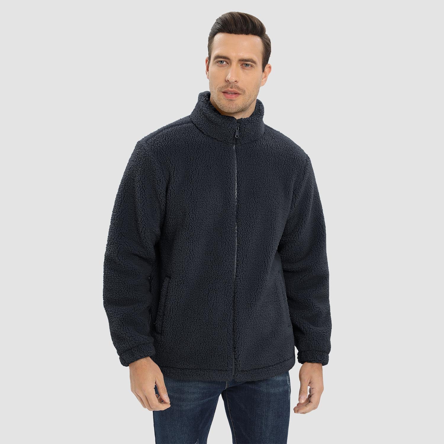 Men's Fluffy Sherpa Fleece Jacket Full Zip Casual Winter Outwear - MAGCOMSEN