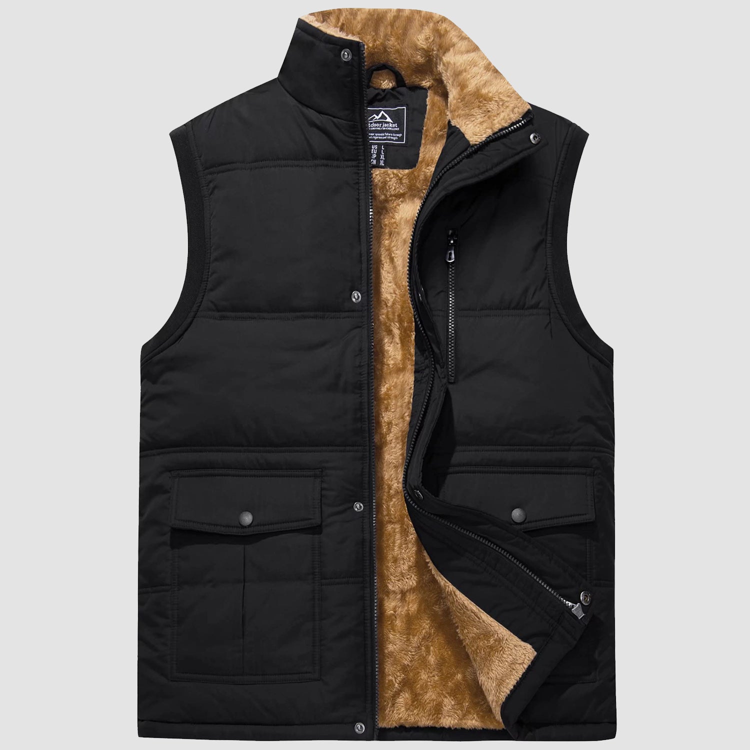 Men's Outerwear Vests Full-Zip Sleeveless Jacket Winter Warm Fleece Lined Vests Stand Collar