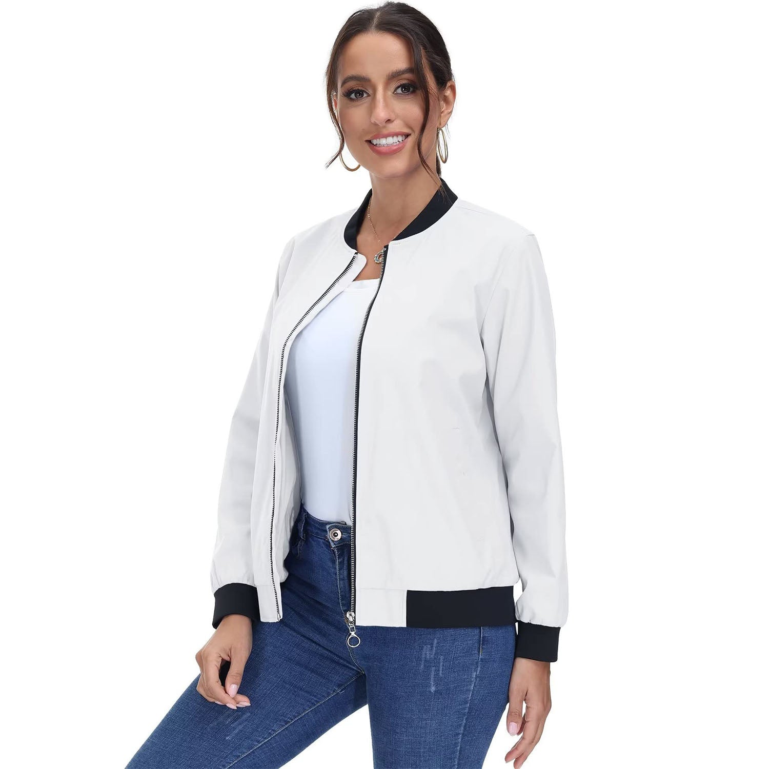 Women's Bomber Jacket Casual Zip Up Lightweight Coat Outerwear Windbreaker - MAGCOMSEN