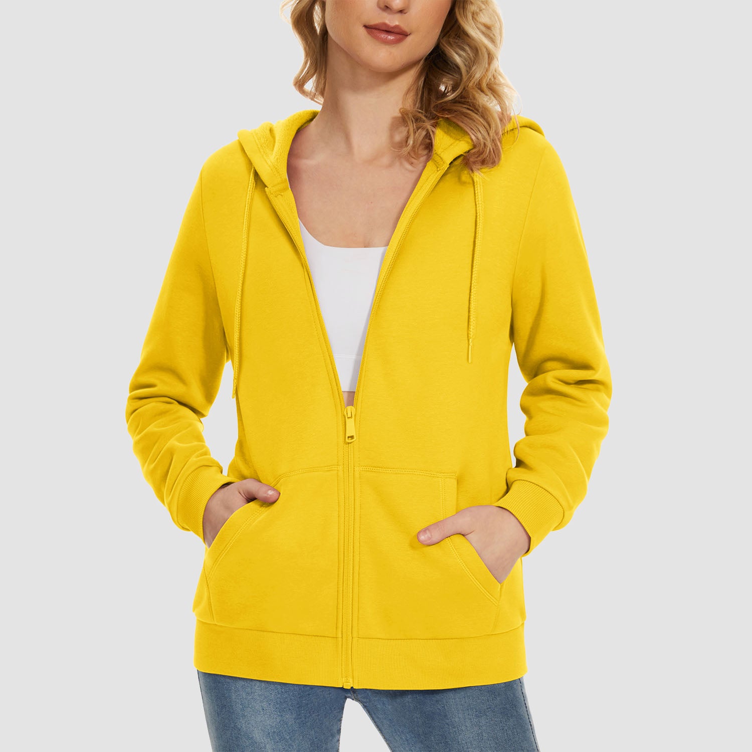 Women's Jacket Fleece Lining Hoodie Jacket Full Zip Up Casual Coat with Pockets - MAGCOMSEN