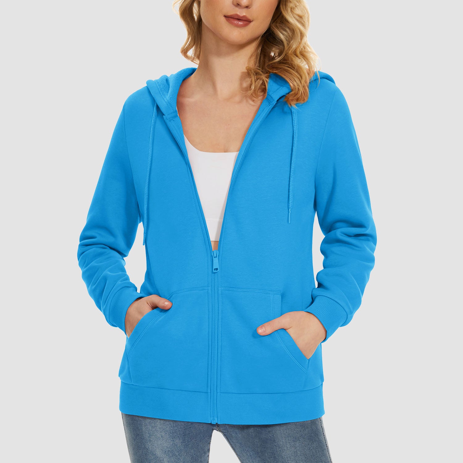 Women's Jacket Fleece Lining Hoodie Jacket Full Zip Up Casual Coat with Pockets - MAGCOMSEN