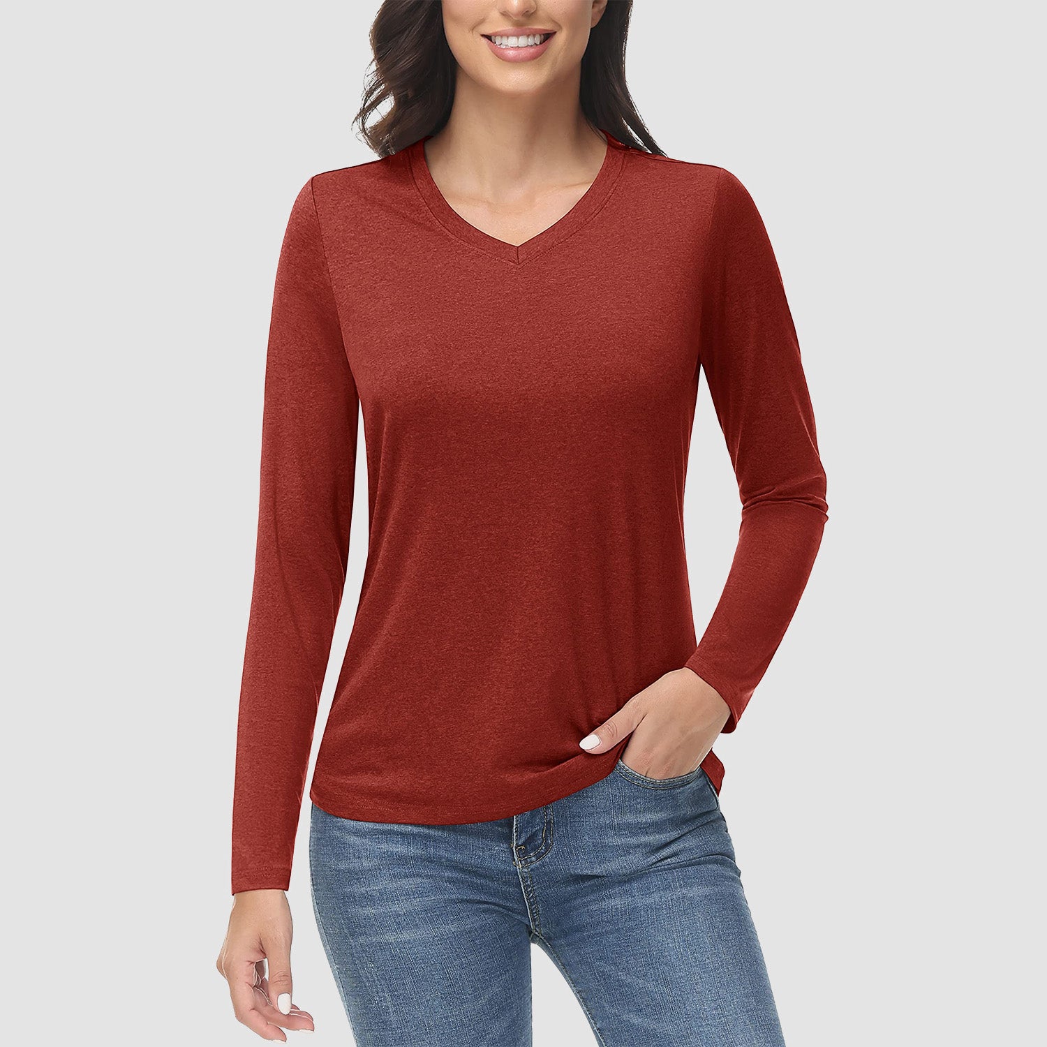 Women's Long Sleeve Shirt V Neck SPF Shirts UPF 50+ Quick Dry Workout Hiking Tee Shirts Rashguard - MAGCOMSEN