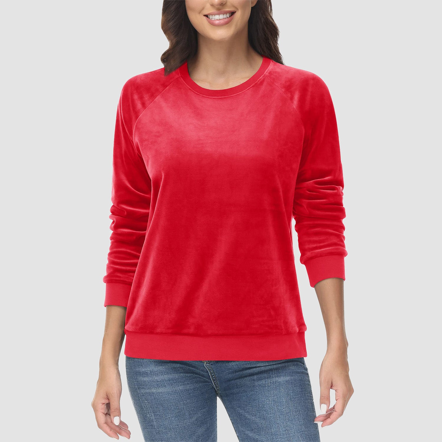 Women's Sweatshirt Crewneck Pullover Casual Long Sleeve Shirts Fleece Warm Velour Sweatshirts - MAGCOMSEN