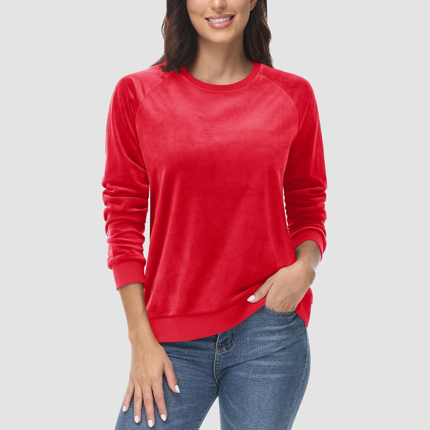 Women's Sweatshirt Crewneck Pullover Casual Long Sleeve Shirts Fleece Warm Velour Sweatshirts - MAGCOMSEN