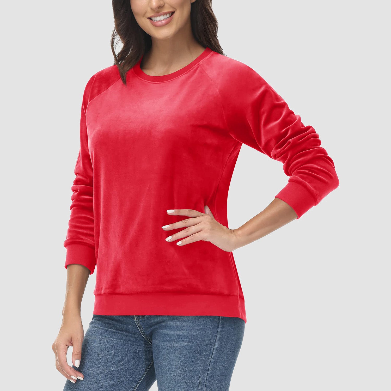 Women's Sweatshirt Crewneck Pullover Casual Long Sleeve Shirts Fleece Warm Velour Sweatshirts - MAGCOMSEN