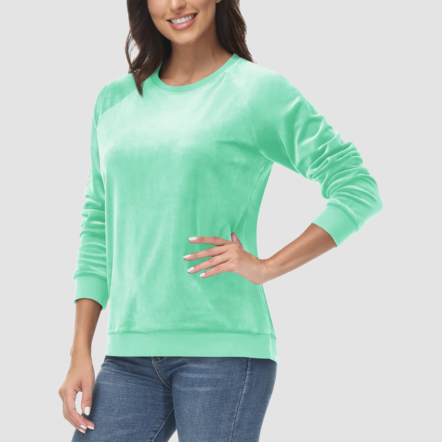 Women's Sweatshirt Crewneck Pullover Casual Long Sleeve Shirts Fleece Warm Velour Sweatshirts - MAGCOMSEN
