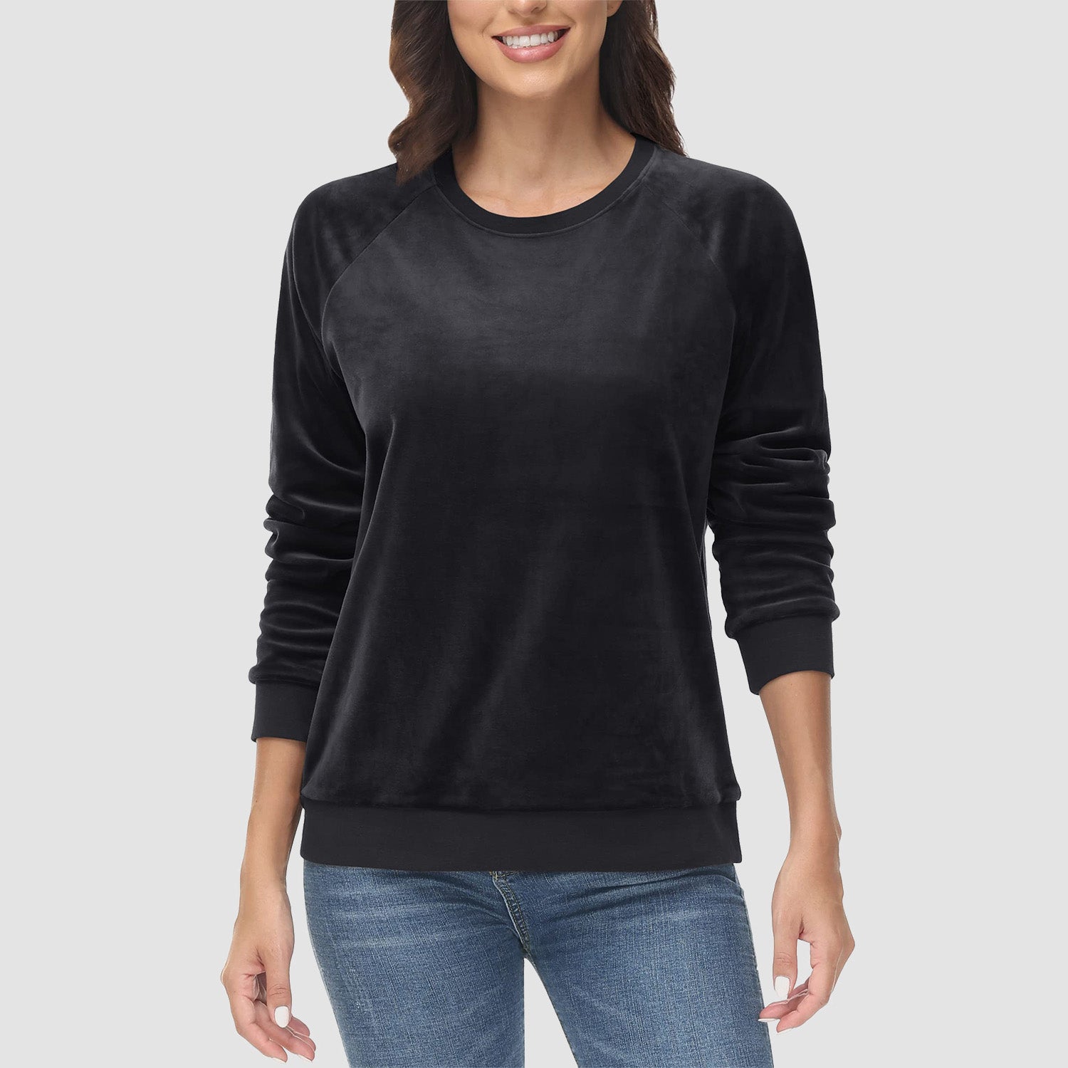 Women's Sweatshirt Crewneck Pullover Casual Long Sleeve Shirts Fleece Warm Velour Sweatshirts - MAGCOMSEN