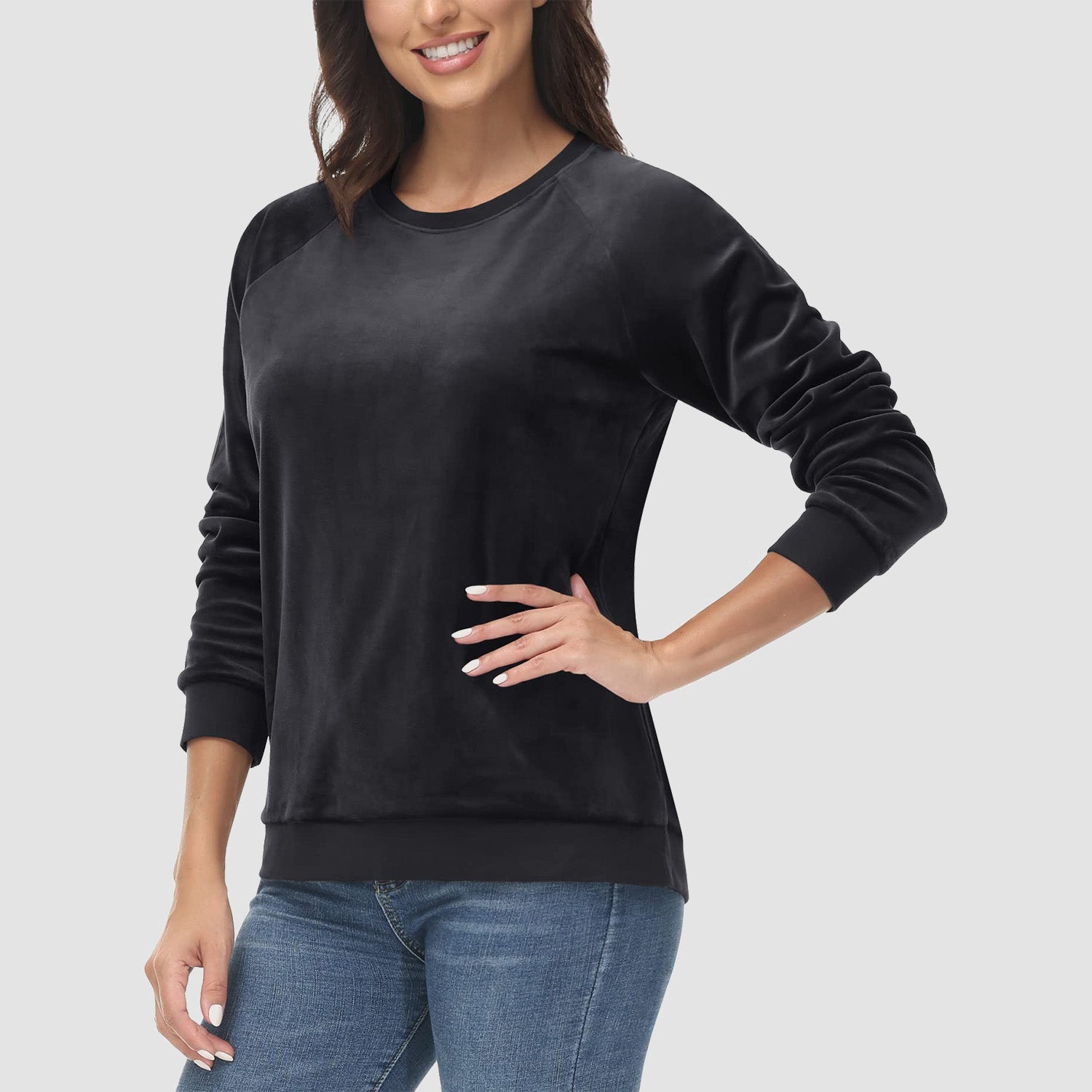 Women's Sweatshirt Crewneck Pullover Casual Long Sleeve Shirts Fleece Warm Velour Sweatshirts - MAGCOMSEN
