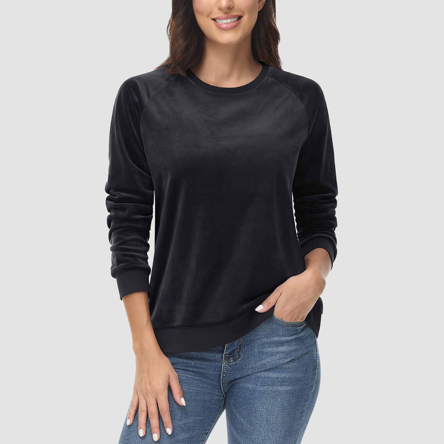 Women's Sweatshirt Crewneck Pullover Casual Long Sleeve Shirts Fleece Warm Velour Sweatshirts - MAGCOMSEN