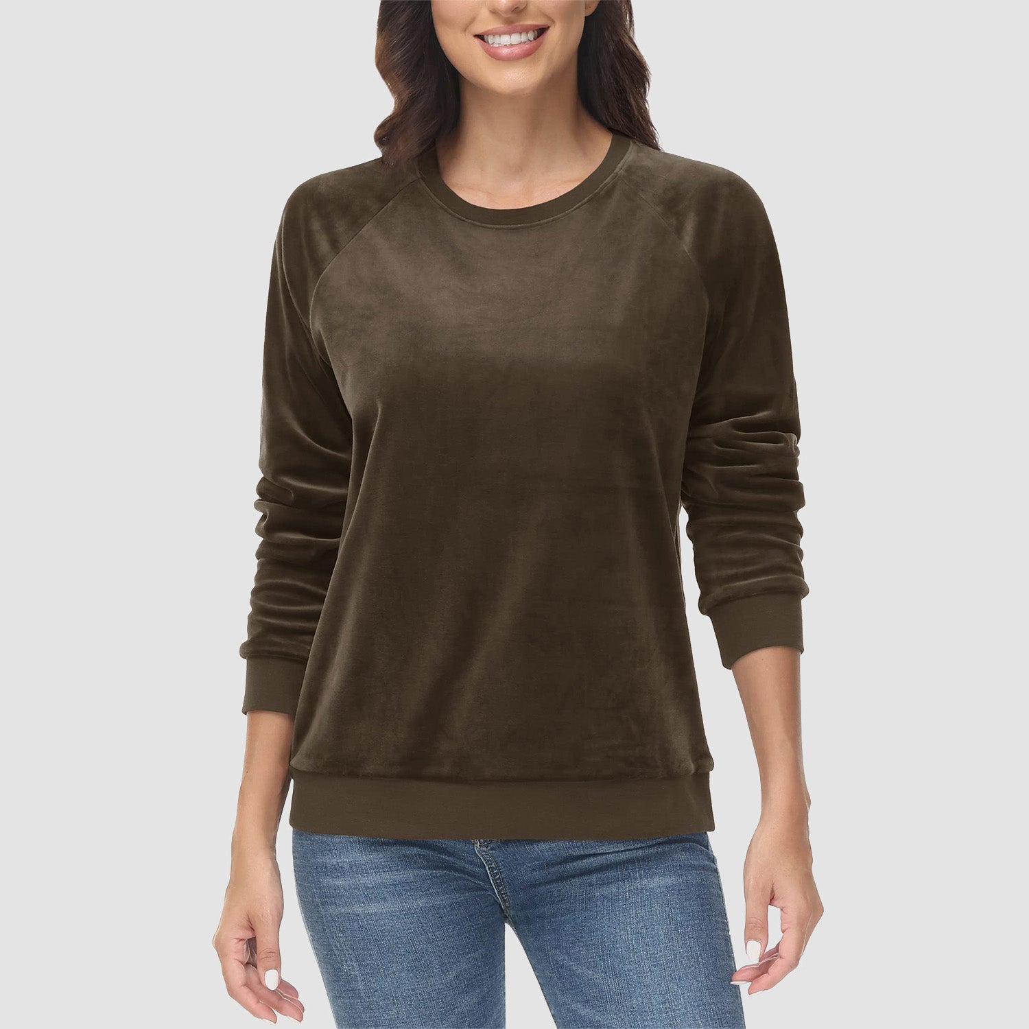 Women's Sweatshirt Crewneck Pullover Casual Long Sleeve Shirts Fleece Warm Velour Sweatshirts - MAGCOMSEN