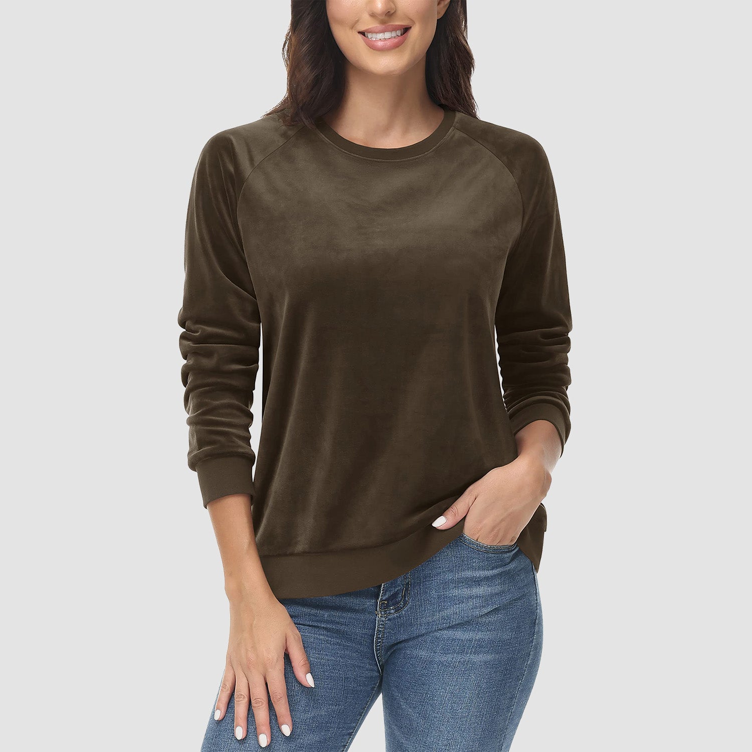 Women's Sweatshirt Crewneck Pullover Casual Long Sleeve Shirts Fleece Warm Velour Sweatshirts - MAGCOMSEN