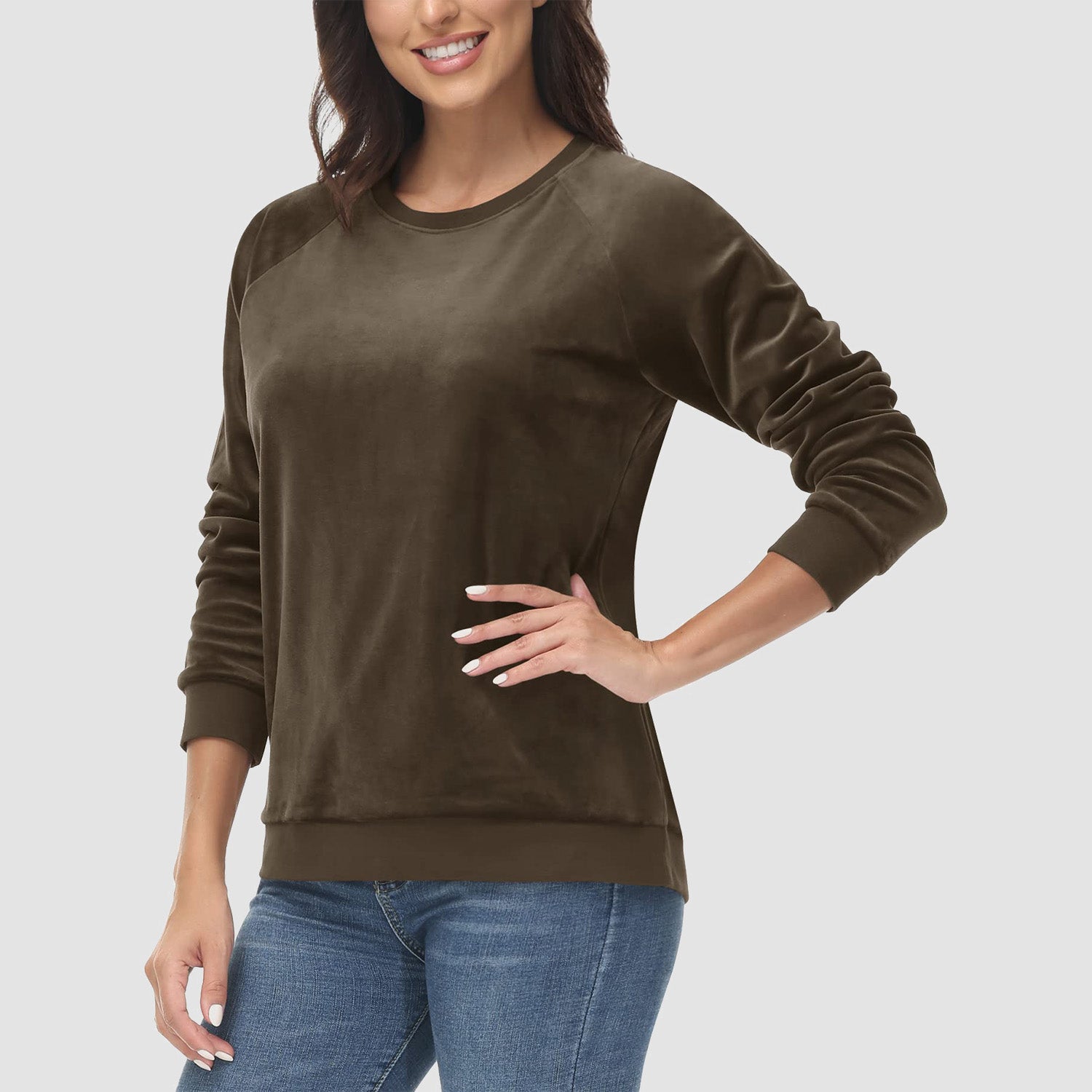 Women's Sweatshirt Crewneck Pullover Casual Long Sleeve Shirts Fleece Warm Velour Sweatshirts - MAGCOMSEN