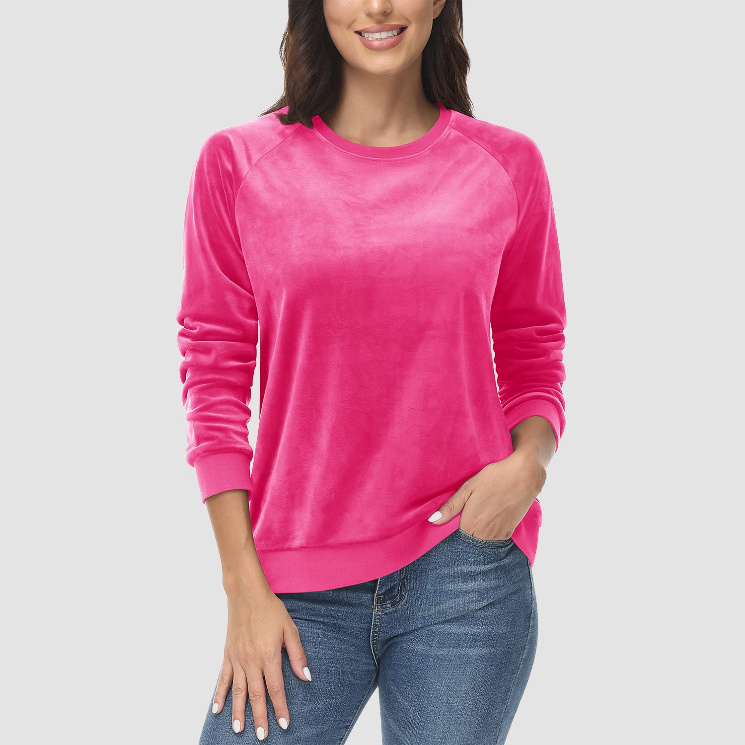 Women's Sweatshirt Crewneck Pullover Casual Long Sleeve Shirts Fleece Warm Velour Sweatshirts - MAGCOMSEN