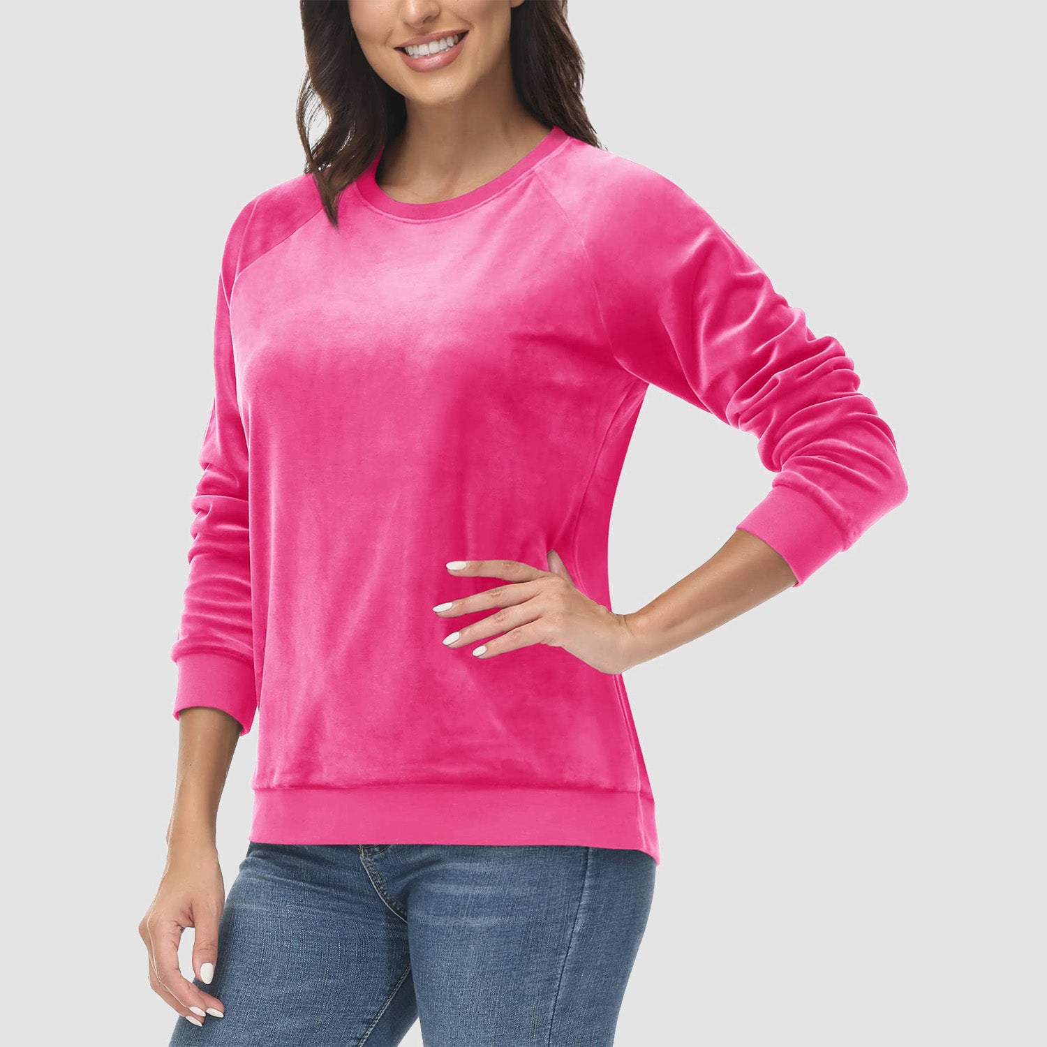 Women's Sweatshirt Crewneck Pullover Casual Long Sleeve Shirts Fleece Warm Velour Sweatshirts - MAGCOMSEN