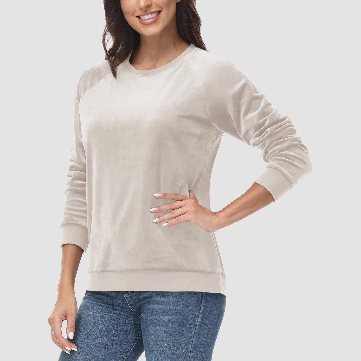 Women's Sweatshirt Crewneck Pullover Casual Long Sleeve Shirts Fleece Warm Velour Sweatshirts - MAGCOMSEN