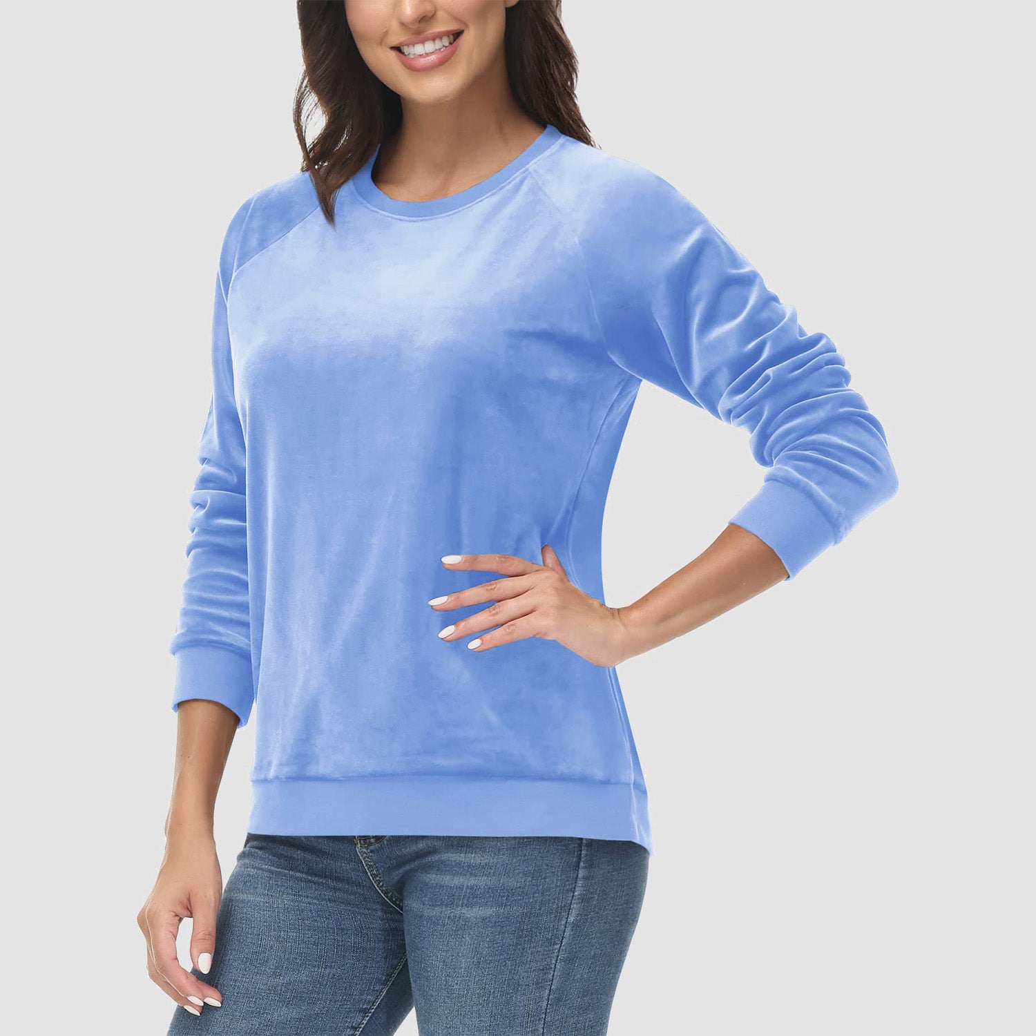 Women's Sweatshirt Crewneck Pullover Casual Long Sleeve Shirts Fleece Warm Velour Sweatshirts - MAGCOMSEN