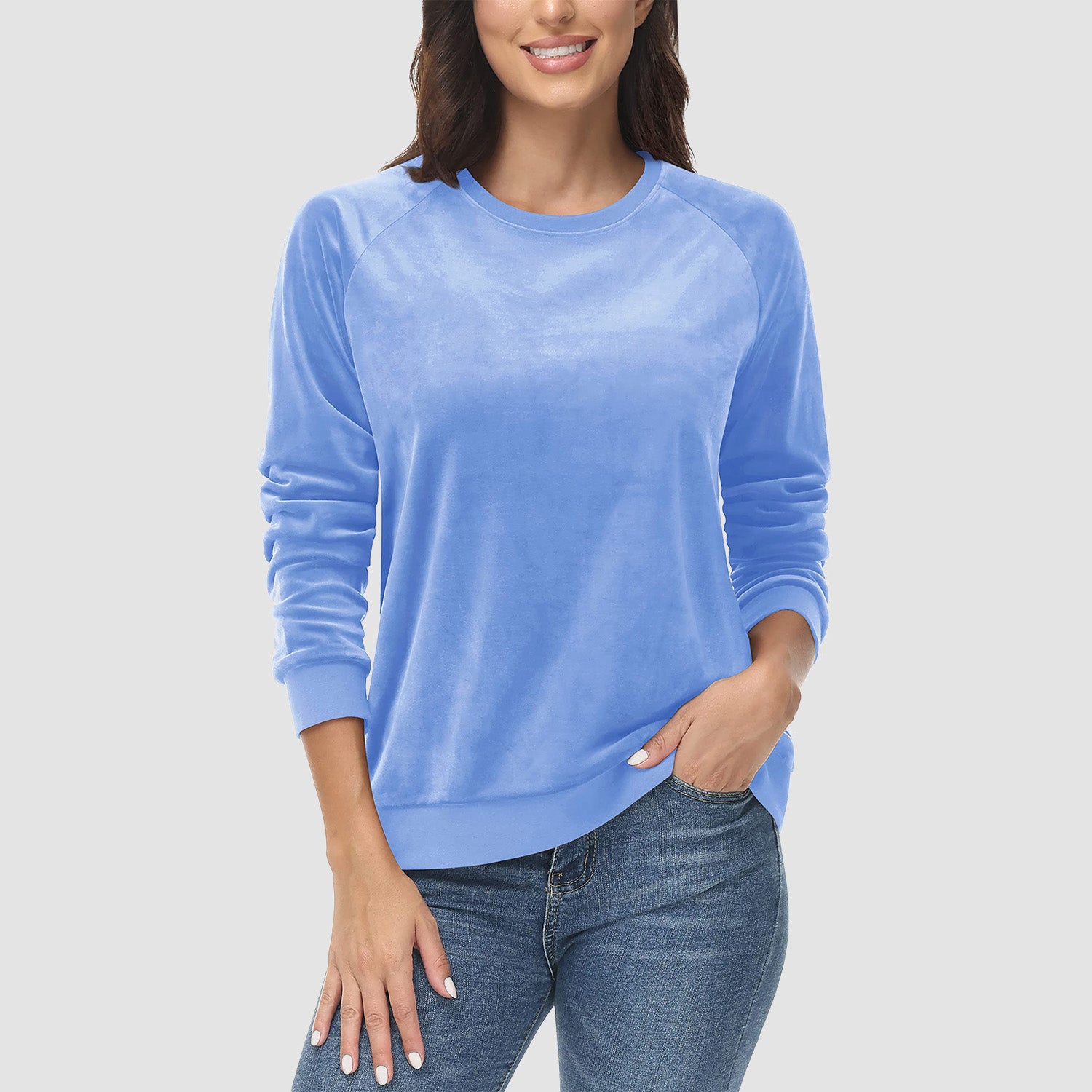 Women's Sweatshirt Crewneck Pullover Casual Long Sleeve Shirts Fleece Warm Velour Sweatshirts - MAGCOMSEN