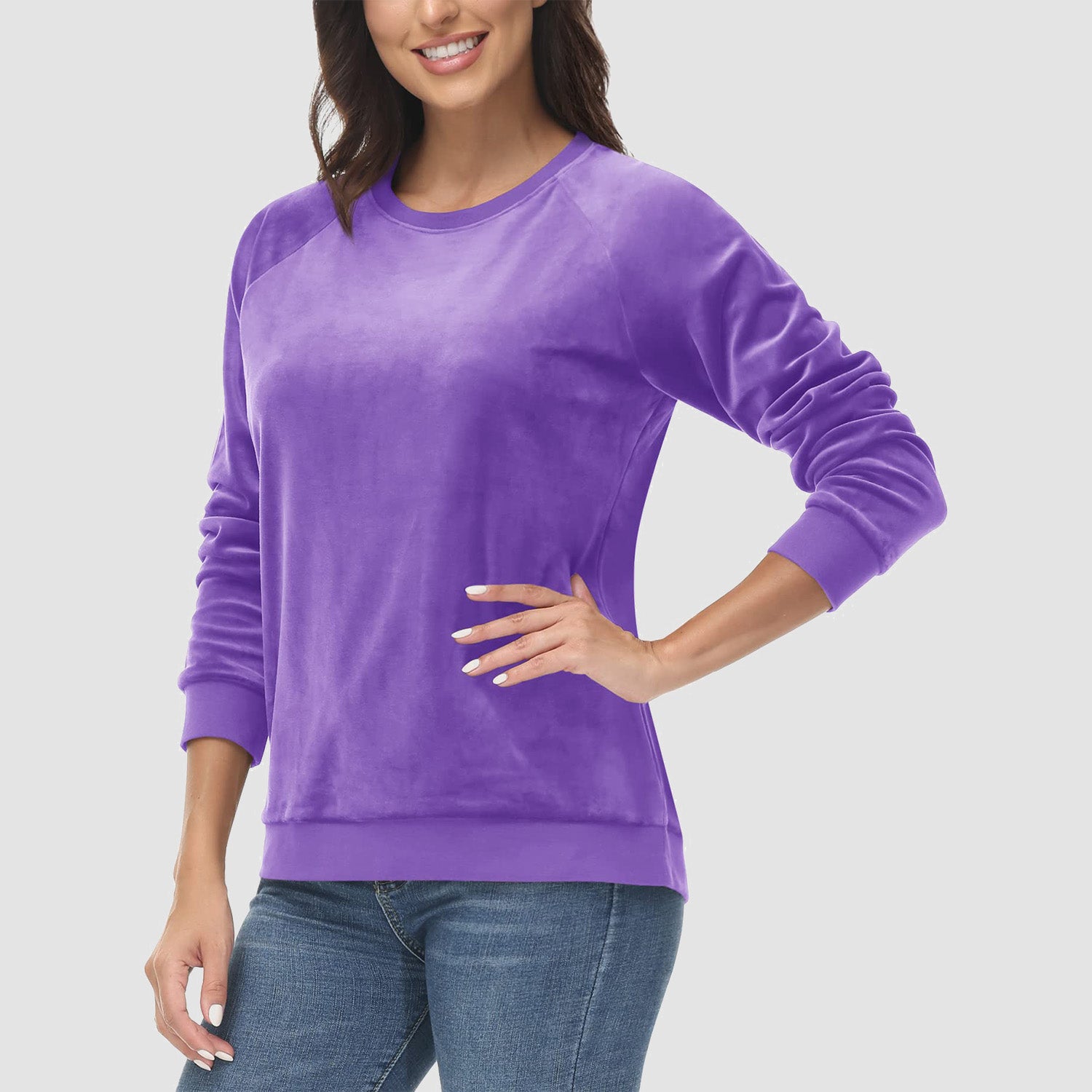 Women's Sweatshirt Crewneck Pullover Casual Long Sleeve Shirts Fleece Warm Velour Sweatshirts - MAGCOMSEN