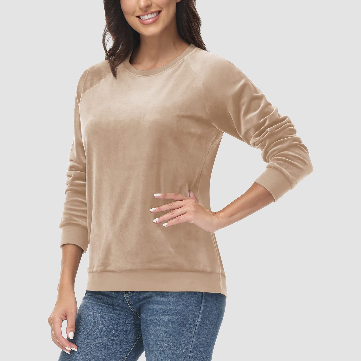Women's Sweatshirt Crewneck Pullover Casual Long Sleeve Shirts Fleece Warm Velour Sweatshirts - MAGCOMSEN