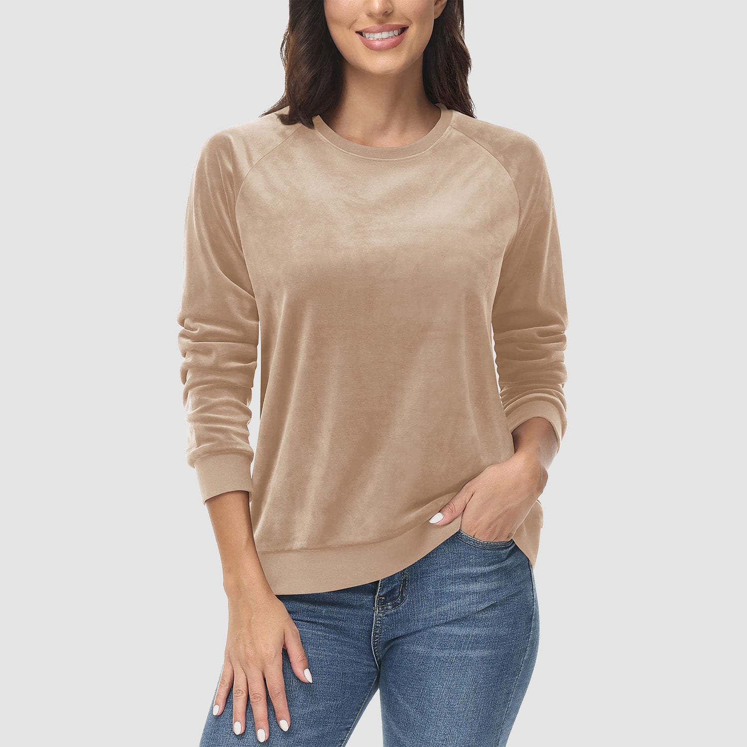 Women's Sweatshirt Crewneck Pullover Casual Long Sleeve Shirts Fleece Warm Velour Sweatshirts - MAGCOMSEN