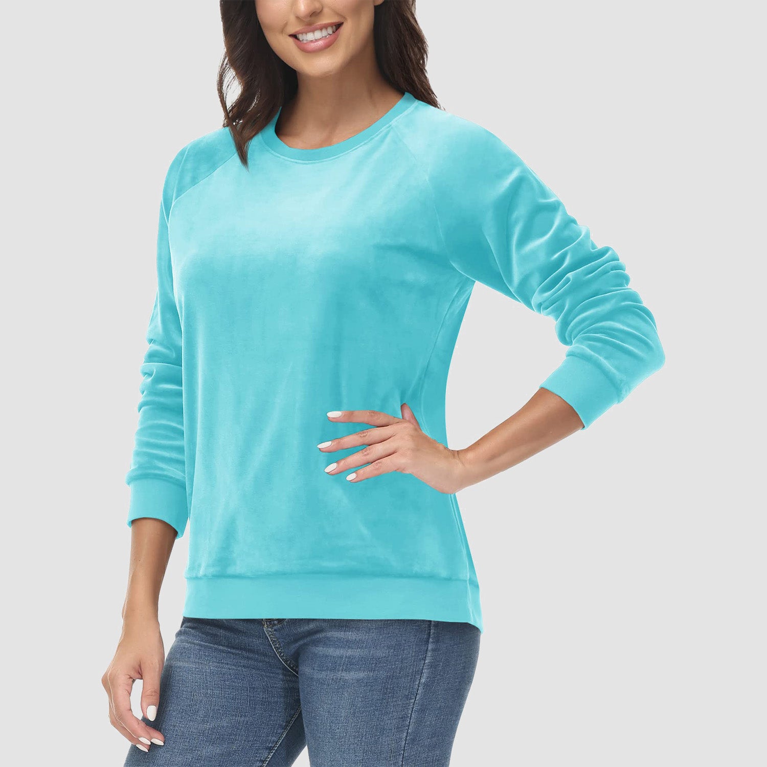 Women's Sweatshirt Crewneck Pullover Casual Long Sleeve Shirts Fleece Warm Velour Sweatshirts - MAGCOMSEN