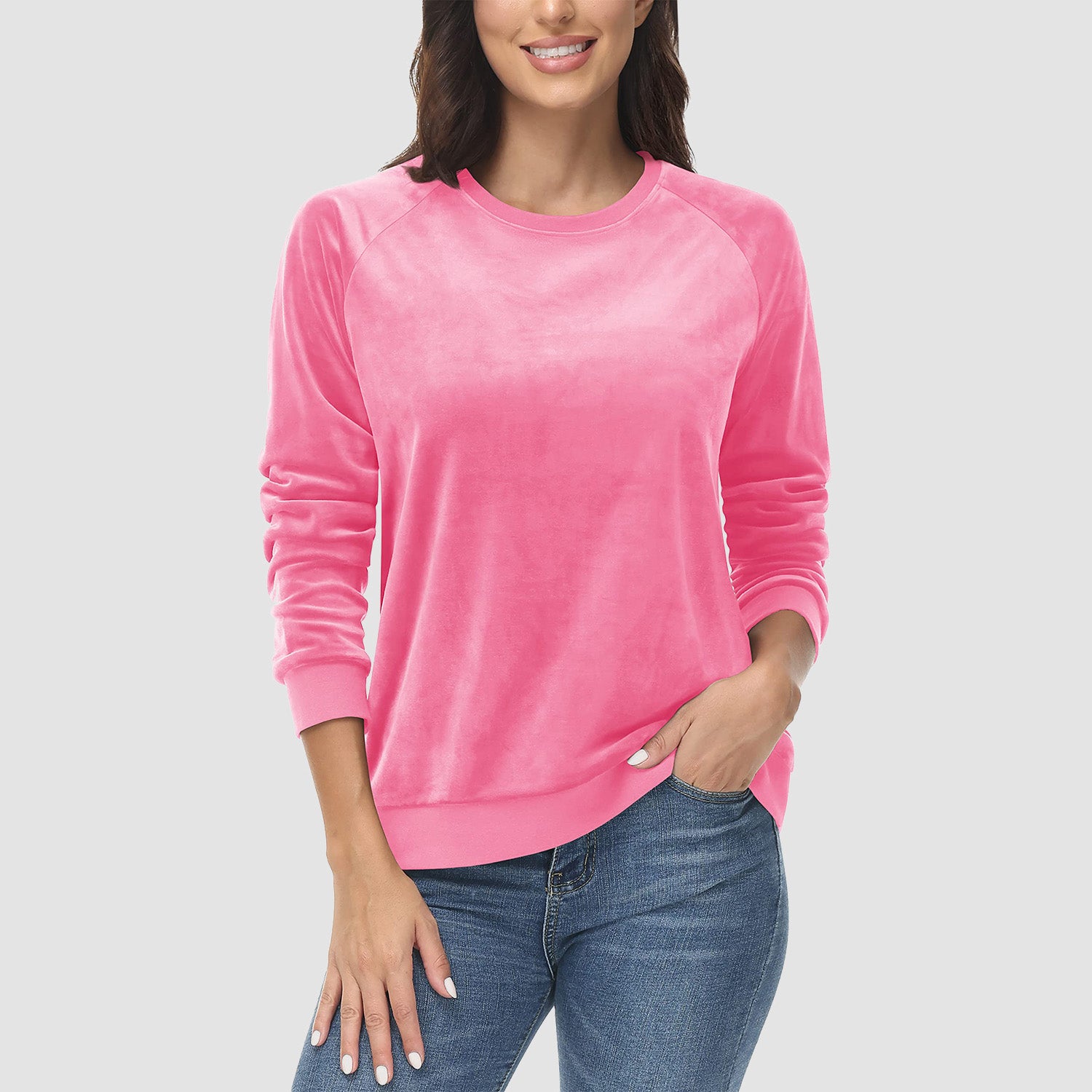 Women's Sweatshirt Crewneck Pullover Casual Long Sleeve Shirts Fleece Warm Velour Sweatshirts - MAGCOMSEN