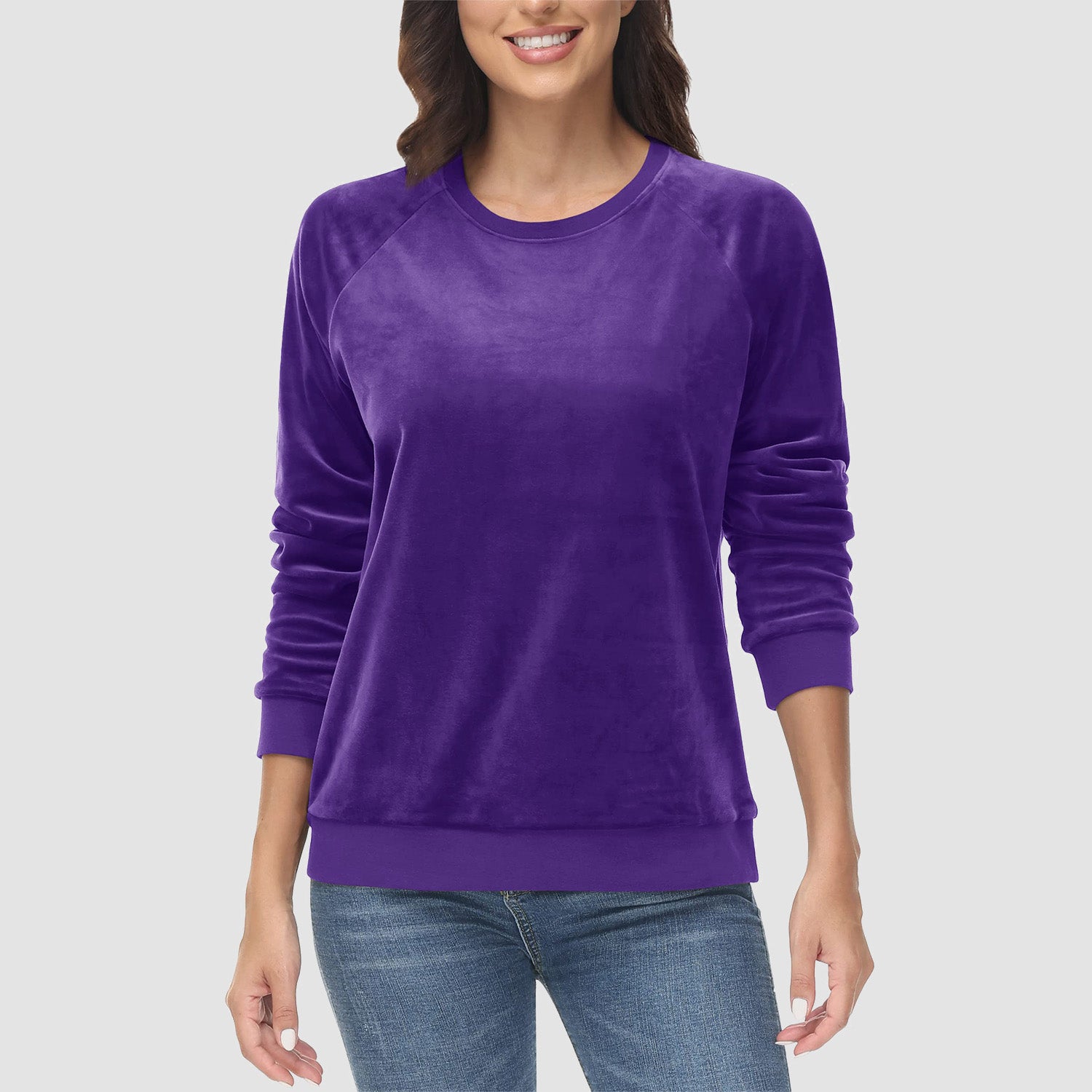 Women's Sweatshirt Crewneck Pullover Casual Long Sleeve Shirts Fleece Warm Velour Sweatshirts - MAGCOMSEN