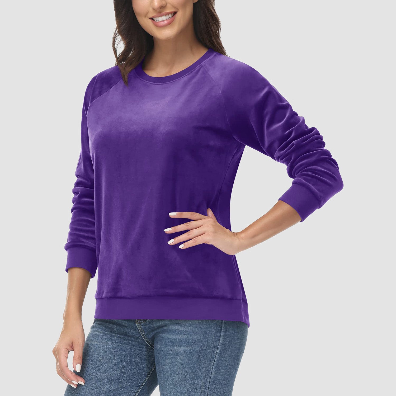 Women's Sweatshirt Crewneck Pullover Casual Long Sleeve Shirts Fleece Warm Velour Sweatshirts - MAGCOMSEN