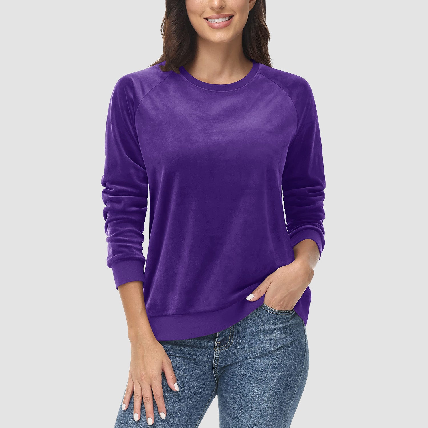 Women's Sweatshirt Crewneck Pullover Casual Long Sleeve Shirts Fleece Warm Velour Sweatshirts - MAGCOMSEN